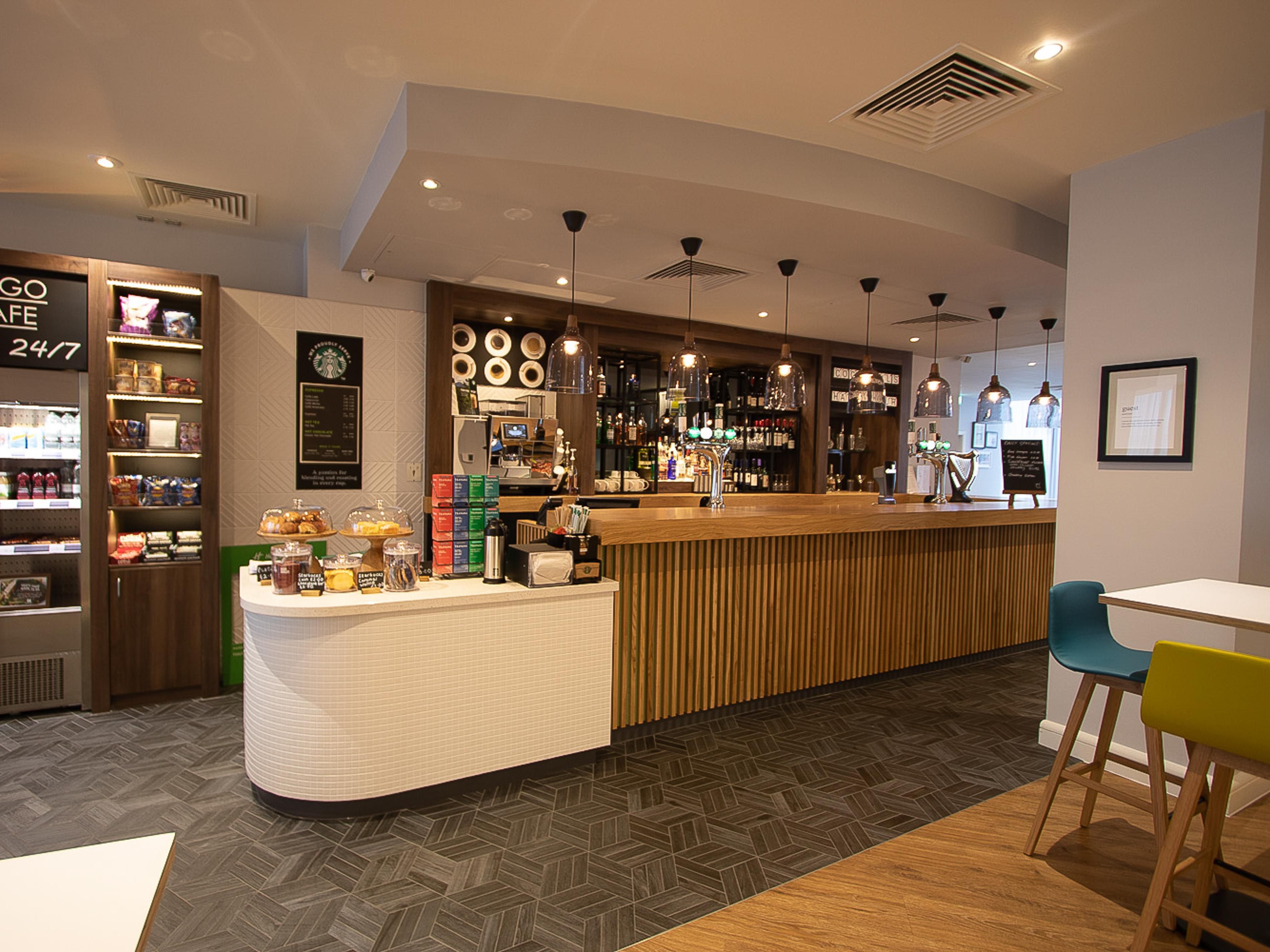 Join us in our bar lounge for a Starbucks Latte or Classic Hot Chocolate , available to take away or enjoy with a pastry or muffin in our modern and spacious lobby