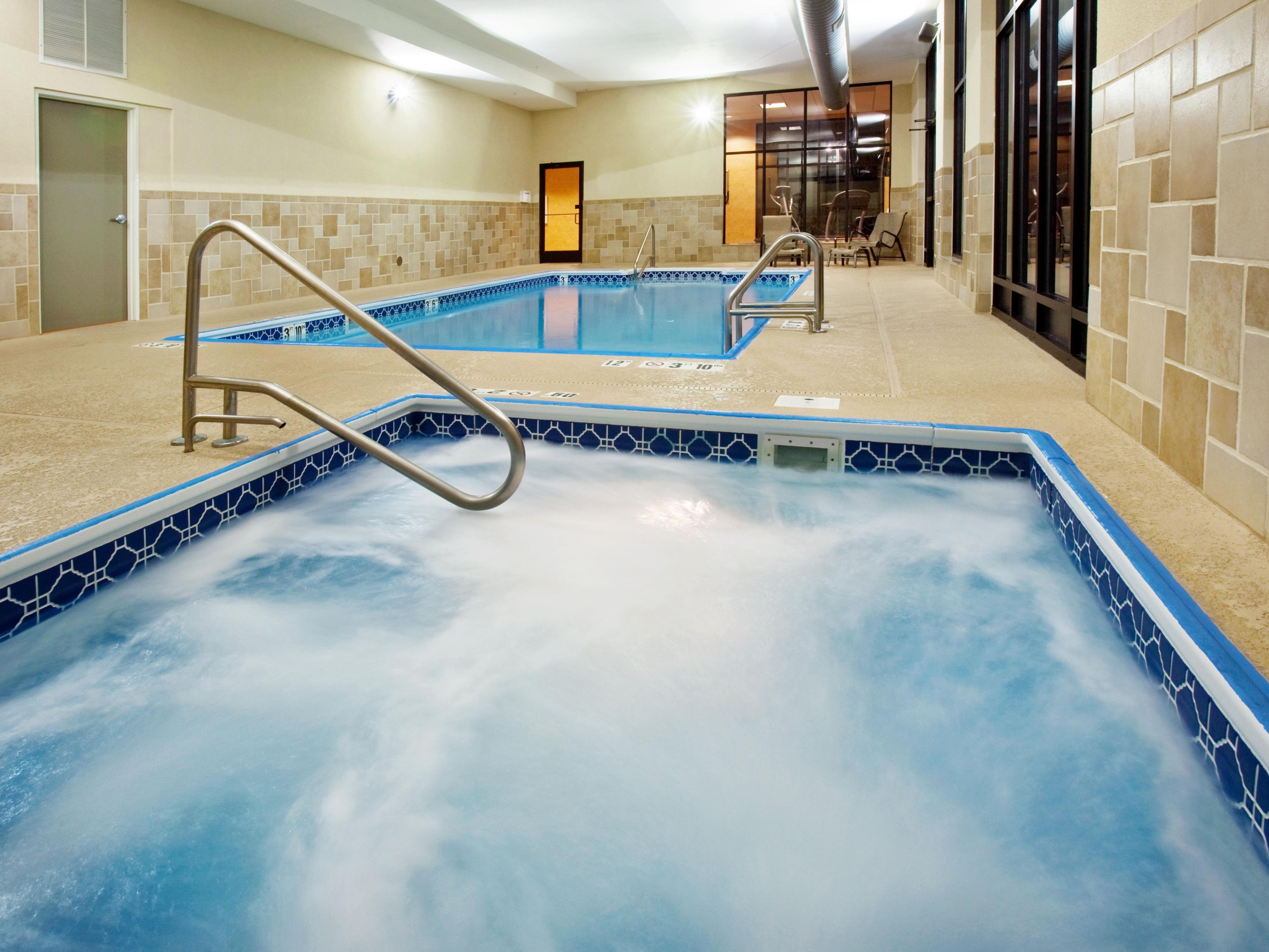 Come take a splash in our indoor heated pool! After a long day in meetings or at work, unwind and relax in the whirlpool. 
Or burn off some of that kid energy in the heated pool after a day a day of gloomy weather and cold temps. 