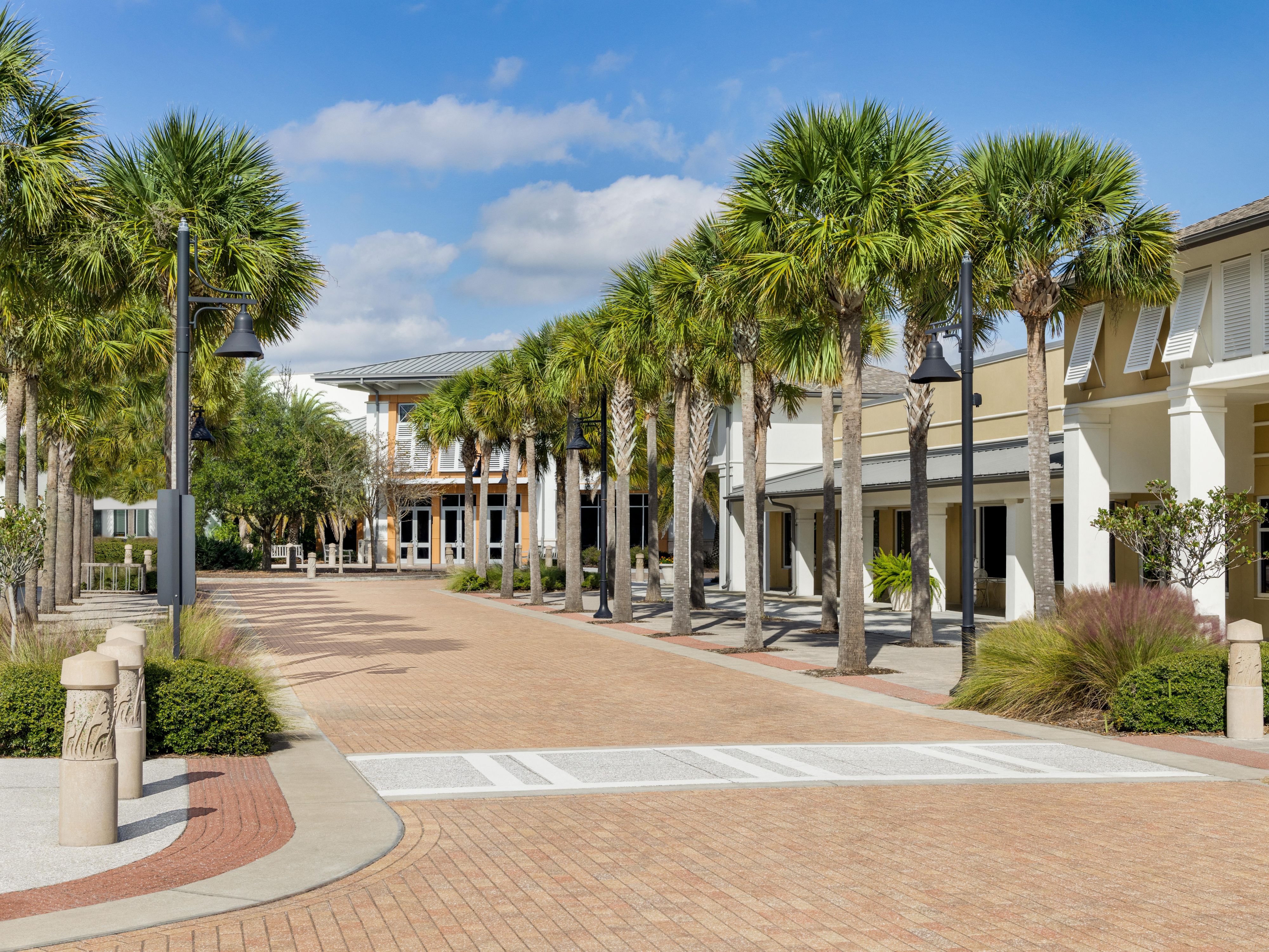 Beach village street with shops
