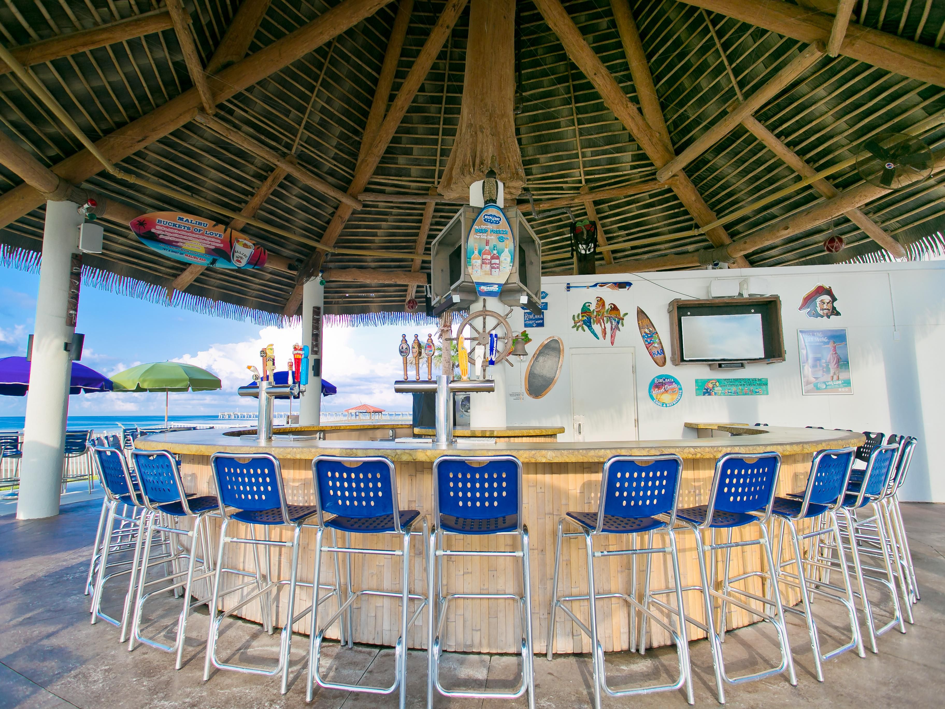 Enjoy a full bar and dining experience at our fabulous Tiki Bar. The views provided are 2nd to none with the best location on the beach for relaxing. Join friends, family or just unwind all by yourself with us daily. You will remember the good times made with us at our Tiki Bar.
