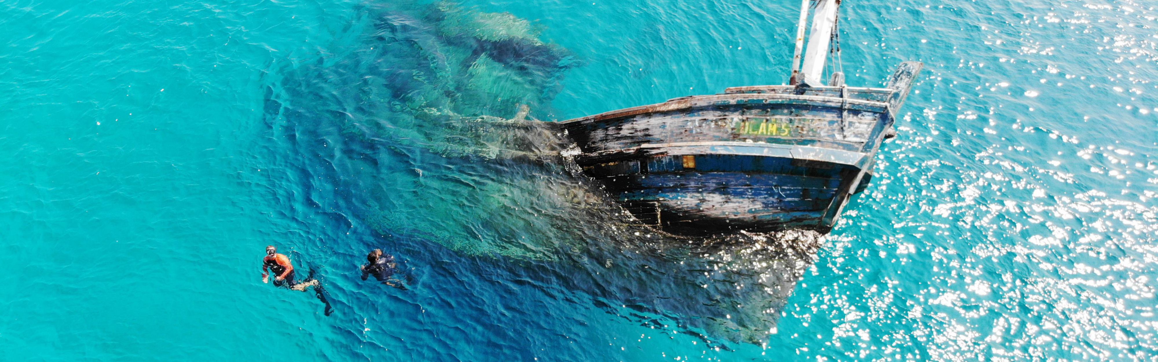 Shipwreck and swimmers