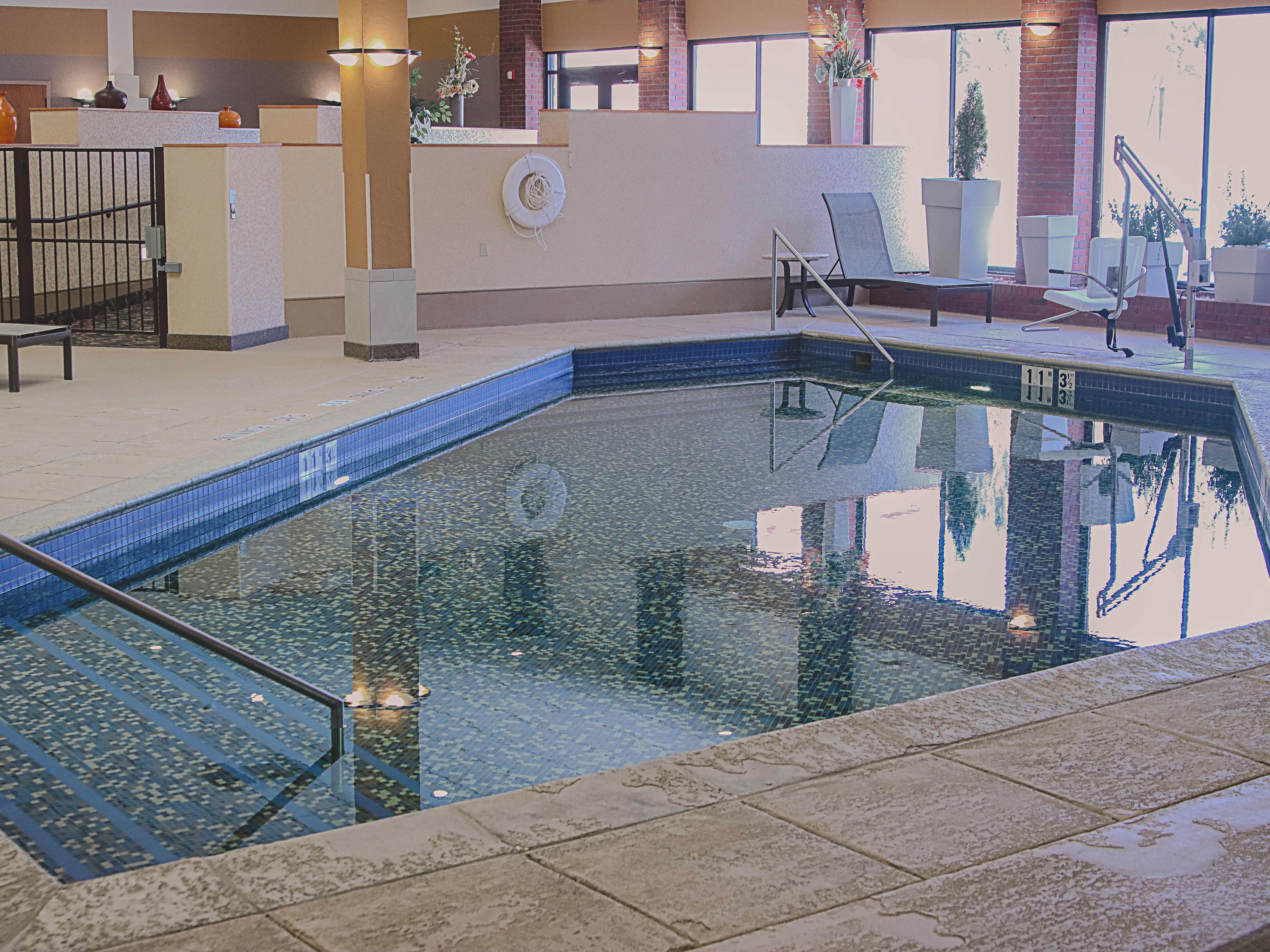 Take a dip in our Indoor Heated Pool. Hours are 6am to 10pm.