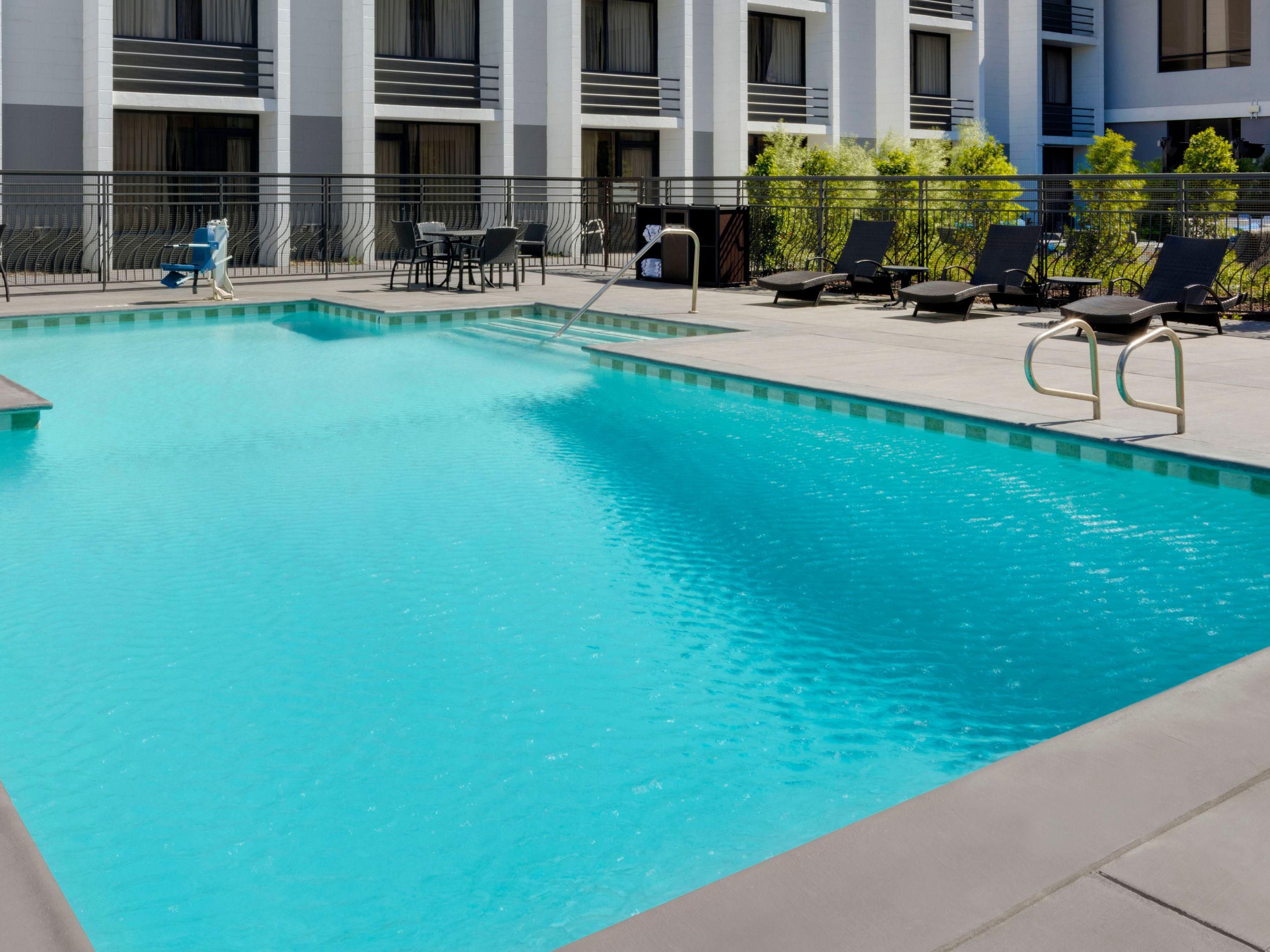 Bask in the California Sunshine on a lounge chair or take a refreshing dip in our pool.