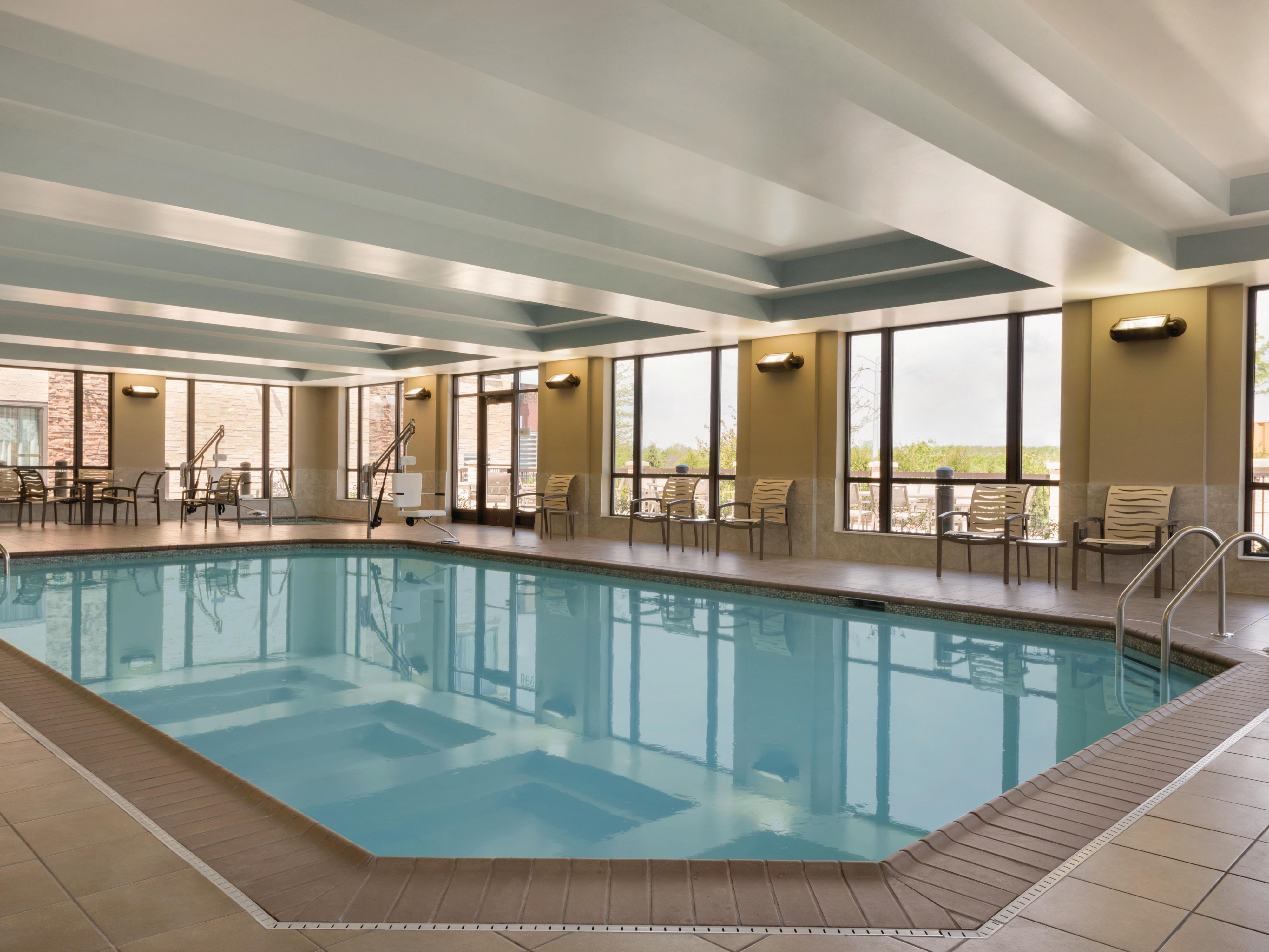 Relax and enjoy our large indoor heated pool and whirlpool. 