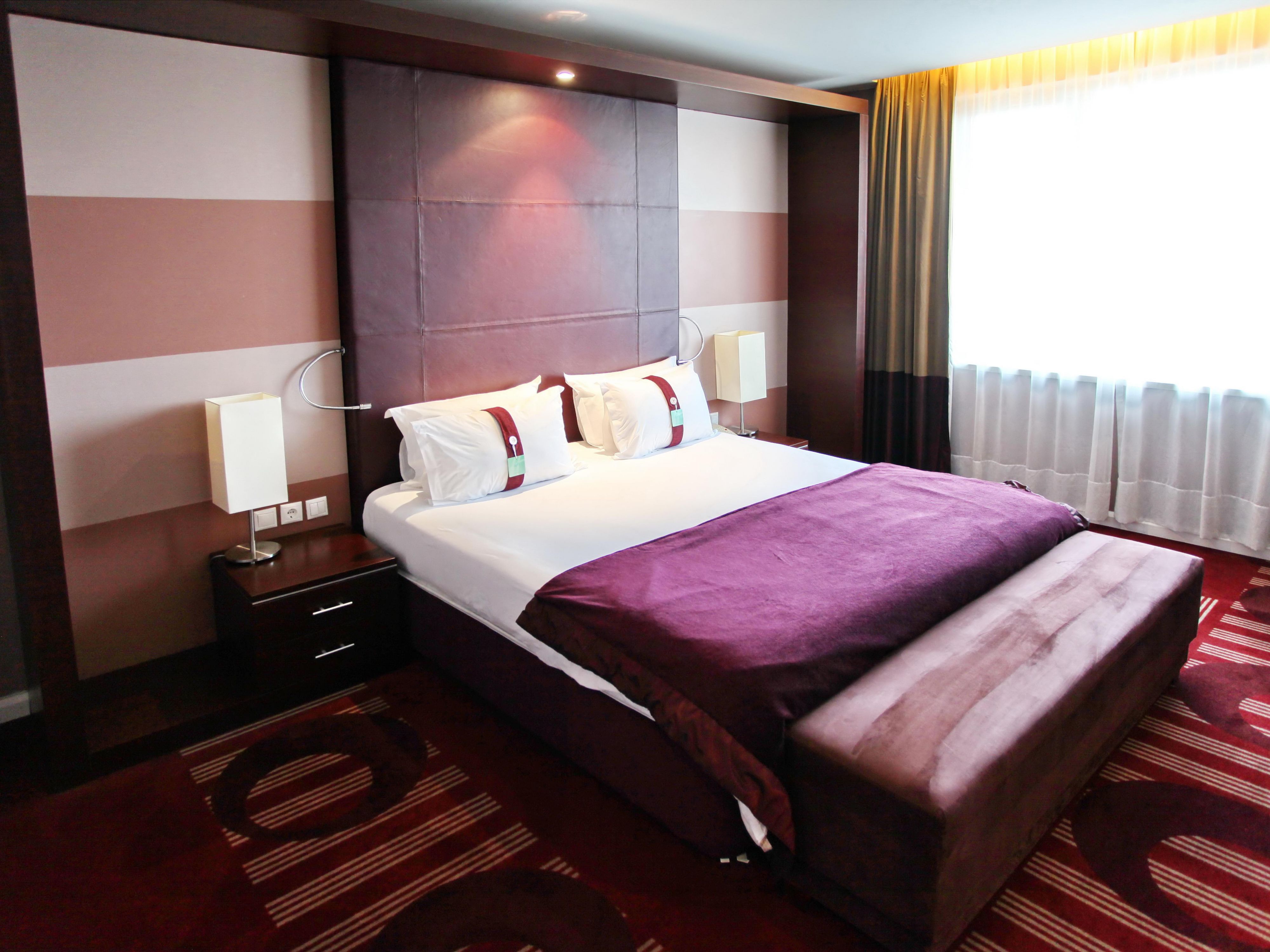 The Holiday Inn Sofia offers 130 luxurious spacious bedrooms, including Executive Rooms and Suites, many with breathtaking views of the imposing Vitosha Mountain. They are suitable for both leisure and business guests.  

- 300 MB Internet Service 
- Free access to leisure club (gym, swimming pool, hot tubs, sauna & steam bath)
- Free parking
