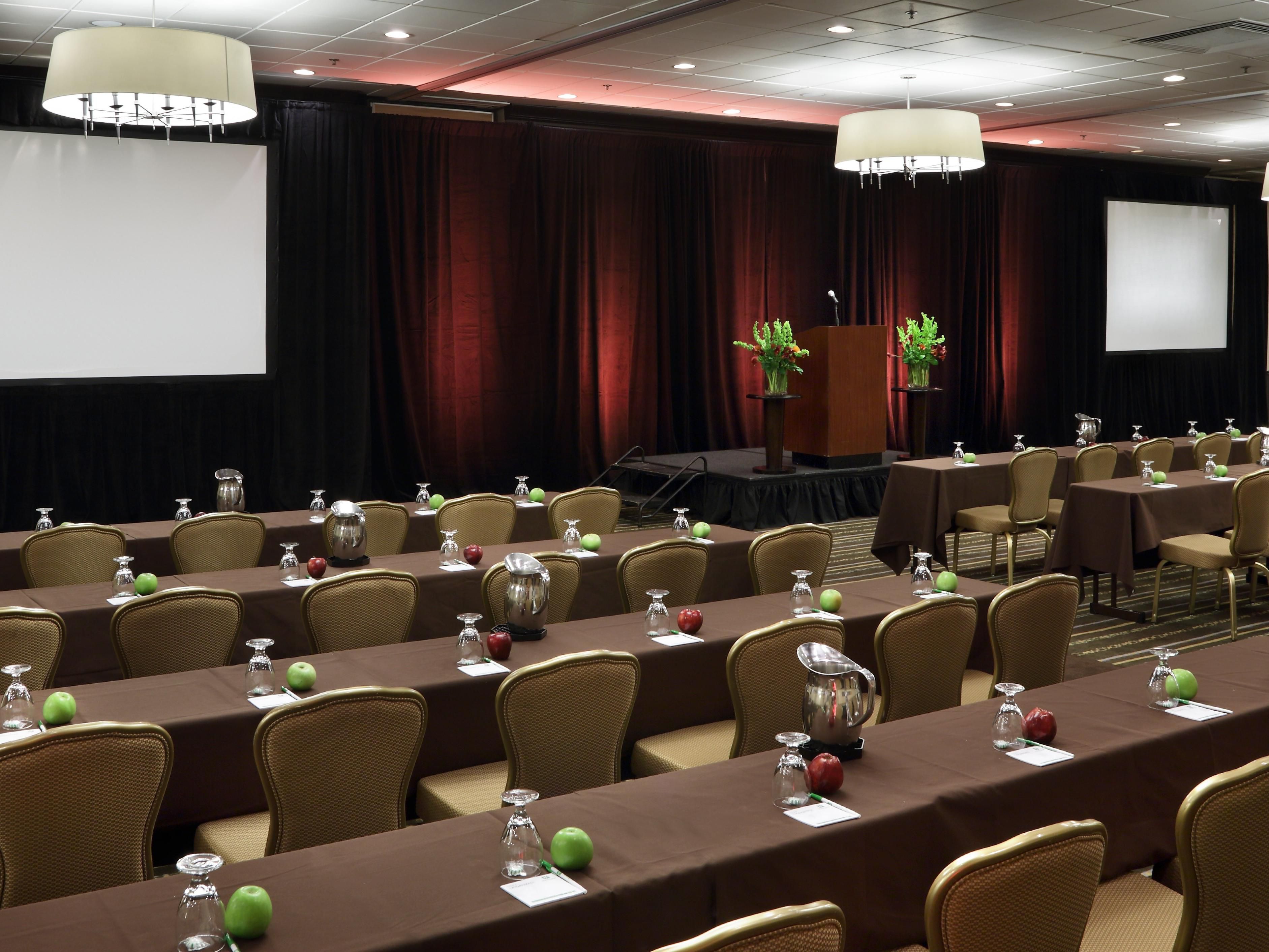 Host events in our 6,700-sq ft venue, ideal for up to 450 guests. We provide the perfect setting for corporate meetings and conferences, including two elegant ballrooms. With AV services, customized catering, and group room rates, we turn ordinary meetings into extraordinary events!
