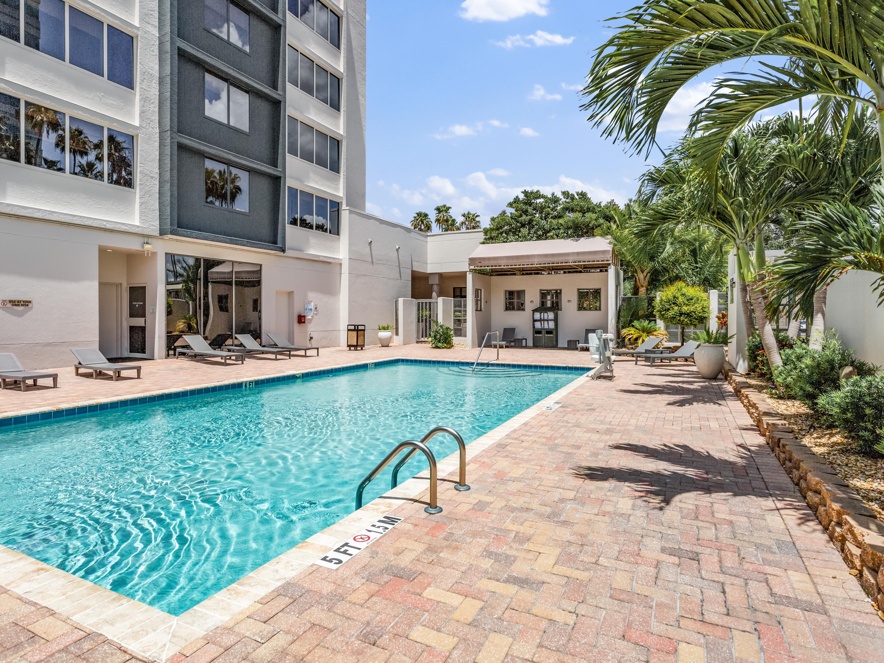 Enjoy the perfect blend of relaxation and comfort at our Tampa Westshore hotel’s outdoor pool. Choose between the warm, inviting heated pool or unwind in the soothing whirlpool spa. Surrounded by lush landscaping and cozy loungers, it’s your ideal spot to refresh and recharge.