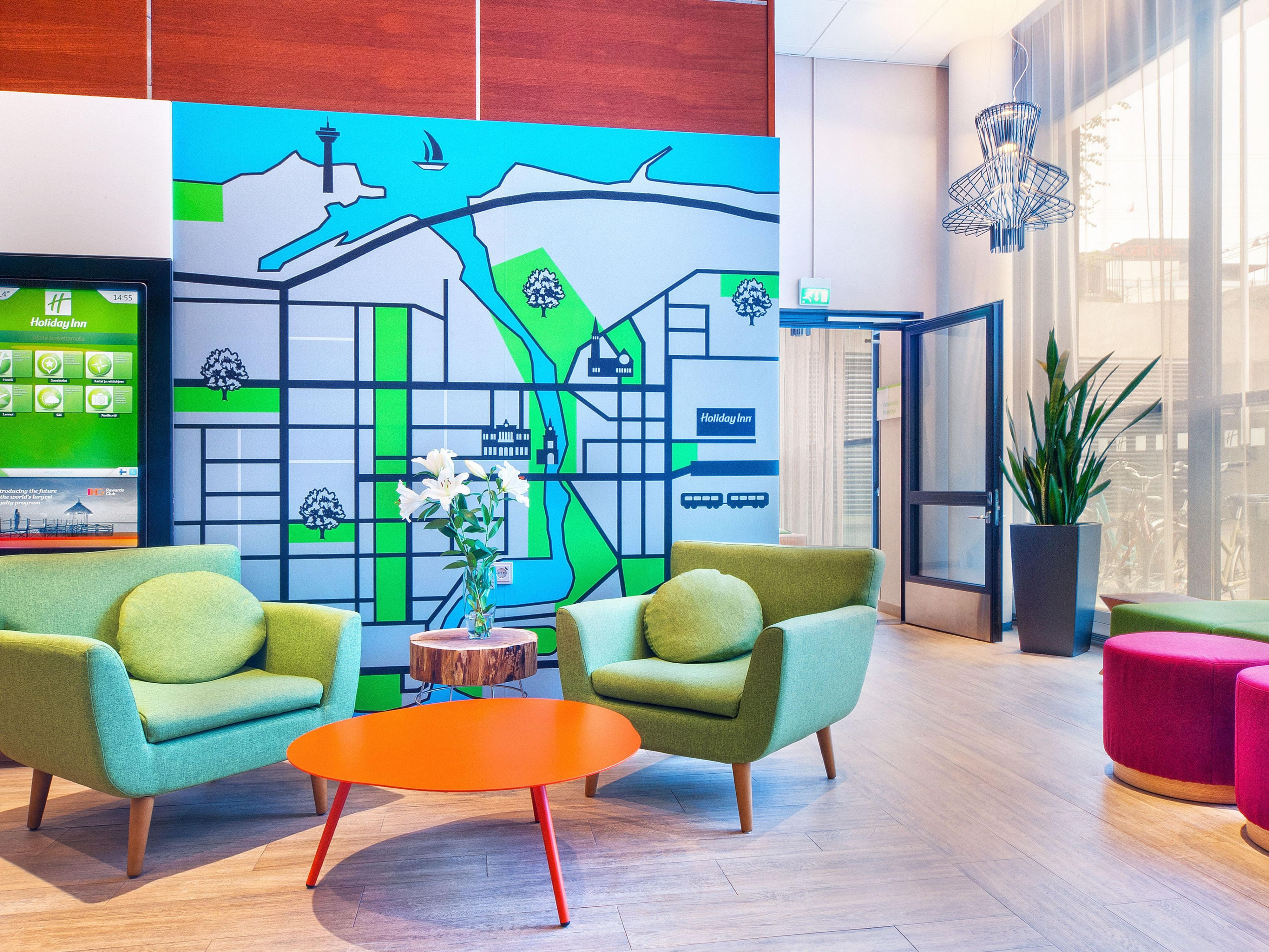 Find Monscierge in our Open Lobby, next to the reception. The Monscierge touch screen helps you find all the important sights and places in Tampere. It also shows a map and guidance on how to reach the place you're going. In addition to this, you can also send an e-postcard to your friends so they know where you are. Try it on your next visit!