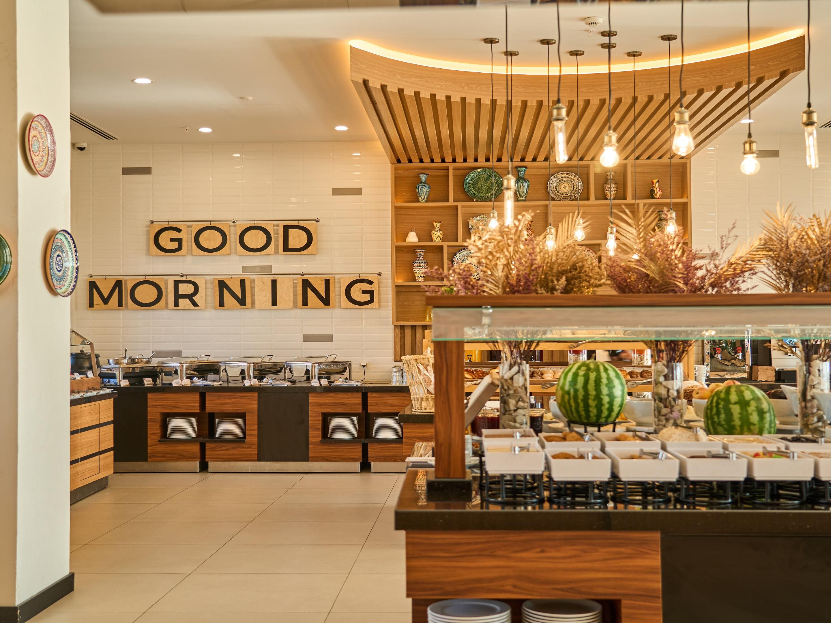 Every morning we offer you a variety of cuisines and you can find a variety of options from cereals and eggs to Uzbek samsa and French croissants. So whether you’re enjoying a family Tashkent city break or attending an meeting or event, stay at our hotel and get your day to the best possible start with our extensive free breakfast buffet.