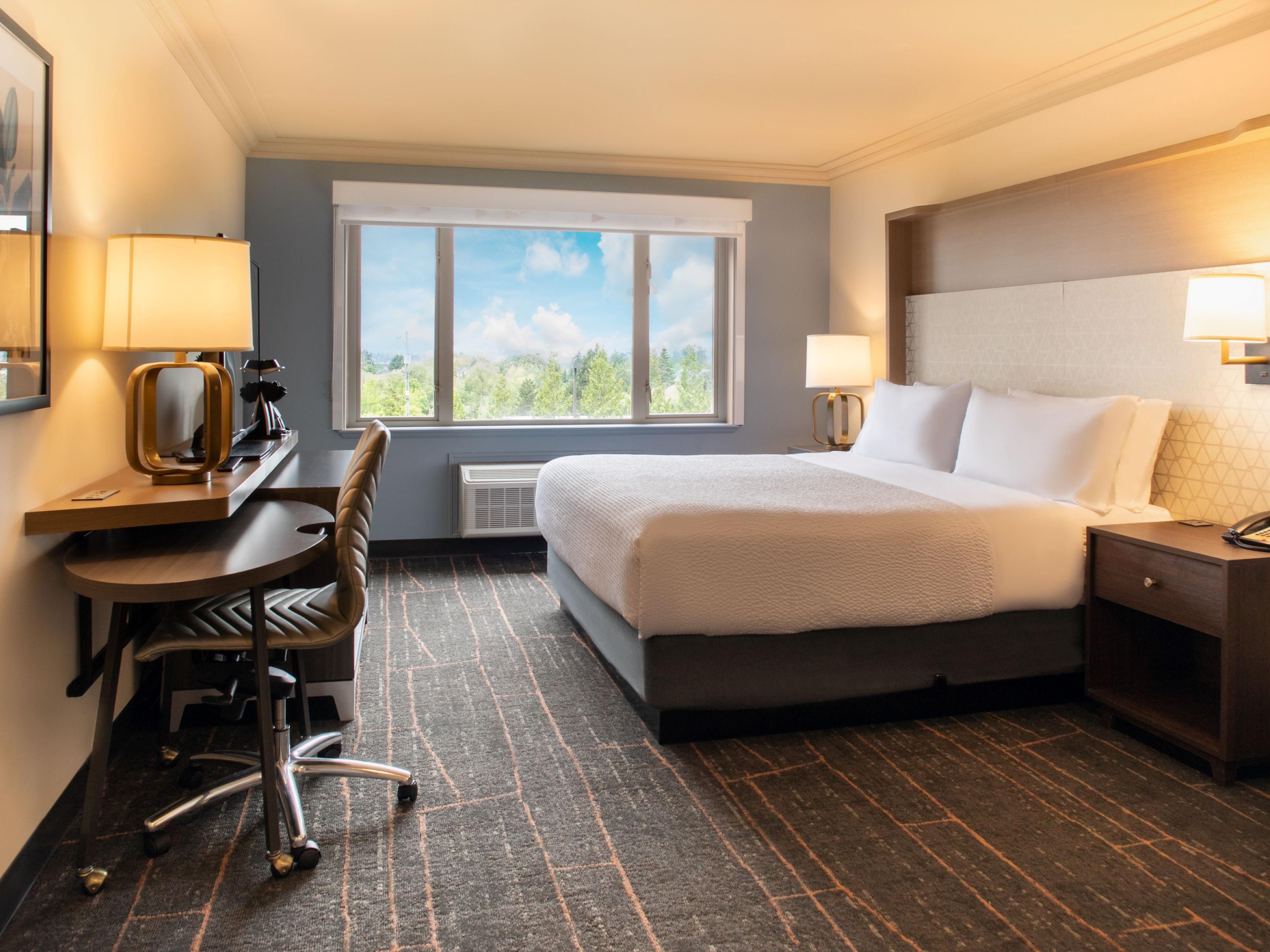 Experience ultimate comfort in our newly renovated standards and suites, equipped with modern amenities, including microwaves, mini-fridges, and a Keurig coffee maker. Whether you're here for business or leisure, enjoy upgraded features like plush bedding, large flat-screen TVs, and spacious bathrooms for a refreshing stay.