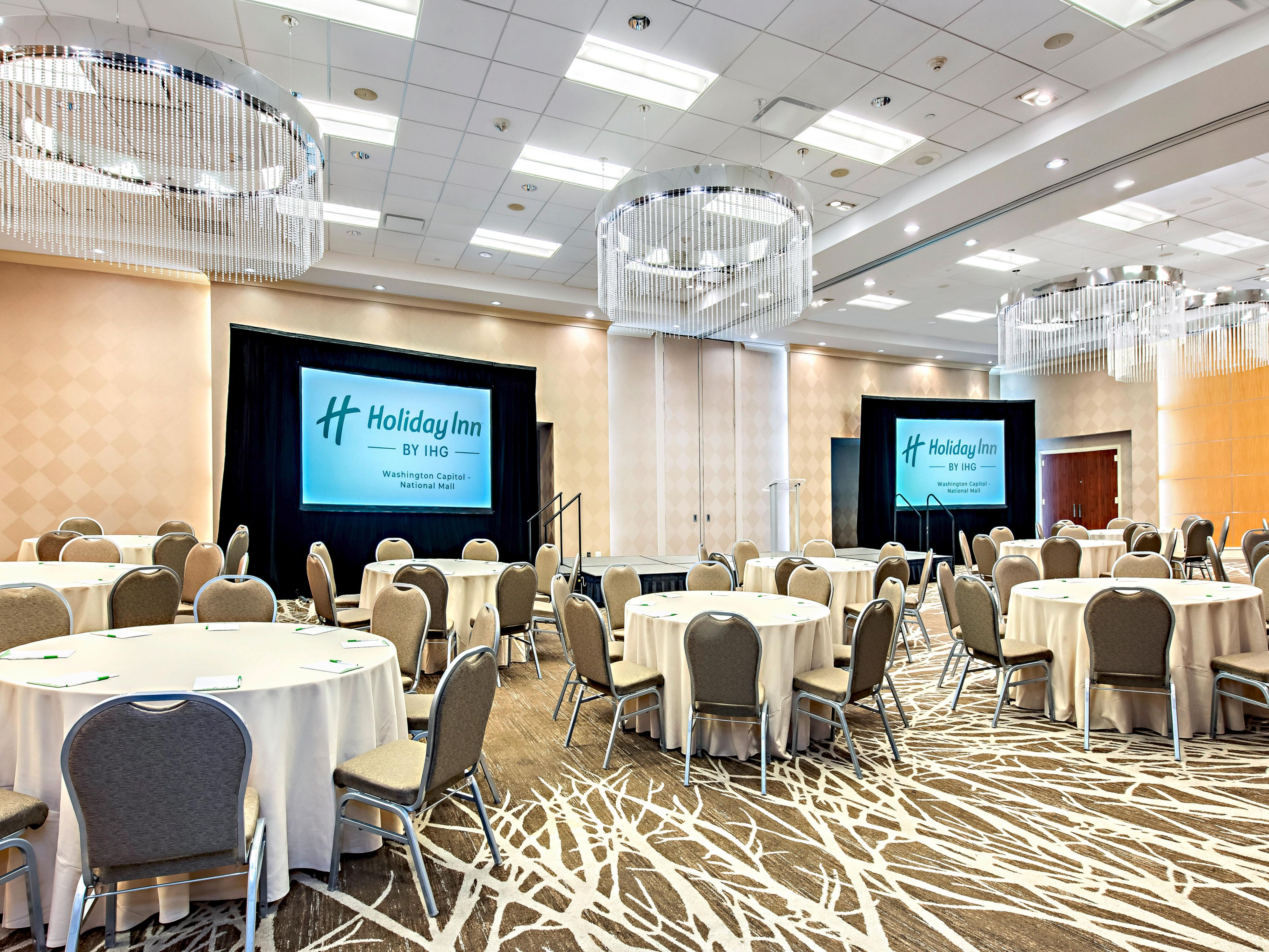 Host your next meeting or event at Holiday Inn Washington Capitol – National Mall with up to 8,000 sq. ft. of flexible space for up to 220 guests. Enjoy complimentary Wi-Fi, A/V equipment, and catering options. Contact our Sales Team to start planning your event today.