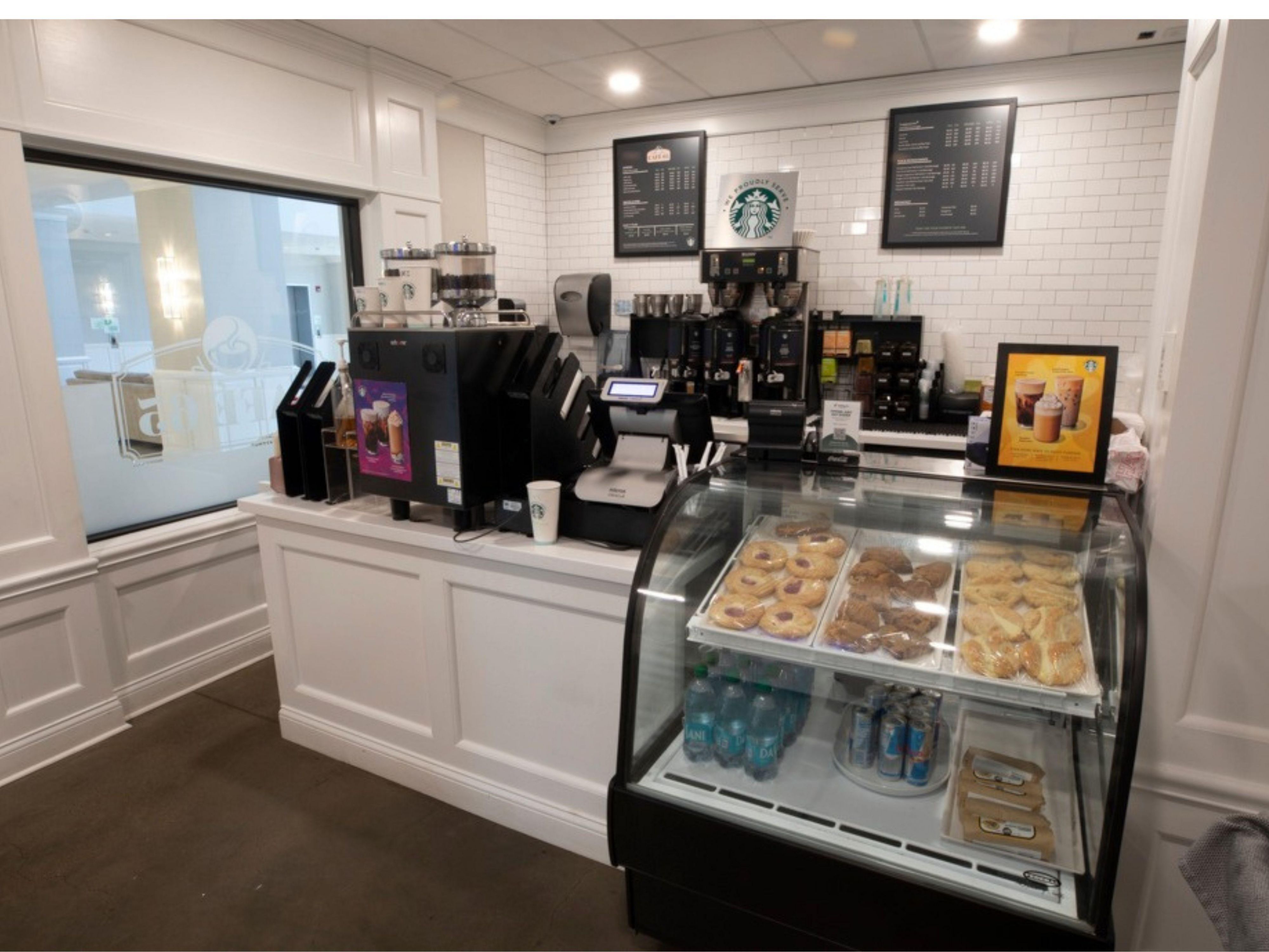 Open daily for breakfast! Serving Starbucks beverages, breakfast sandwiches, yogurt parfaits, and more. 