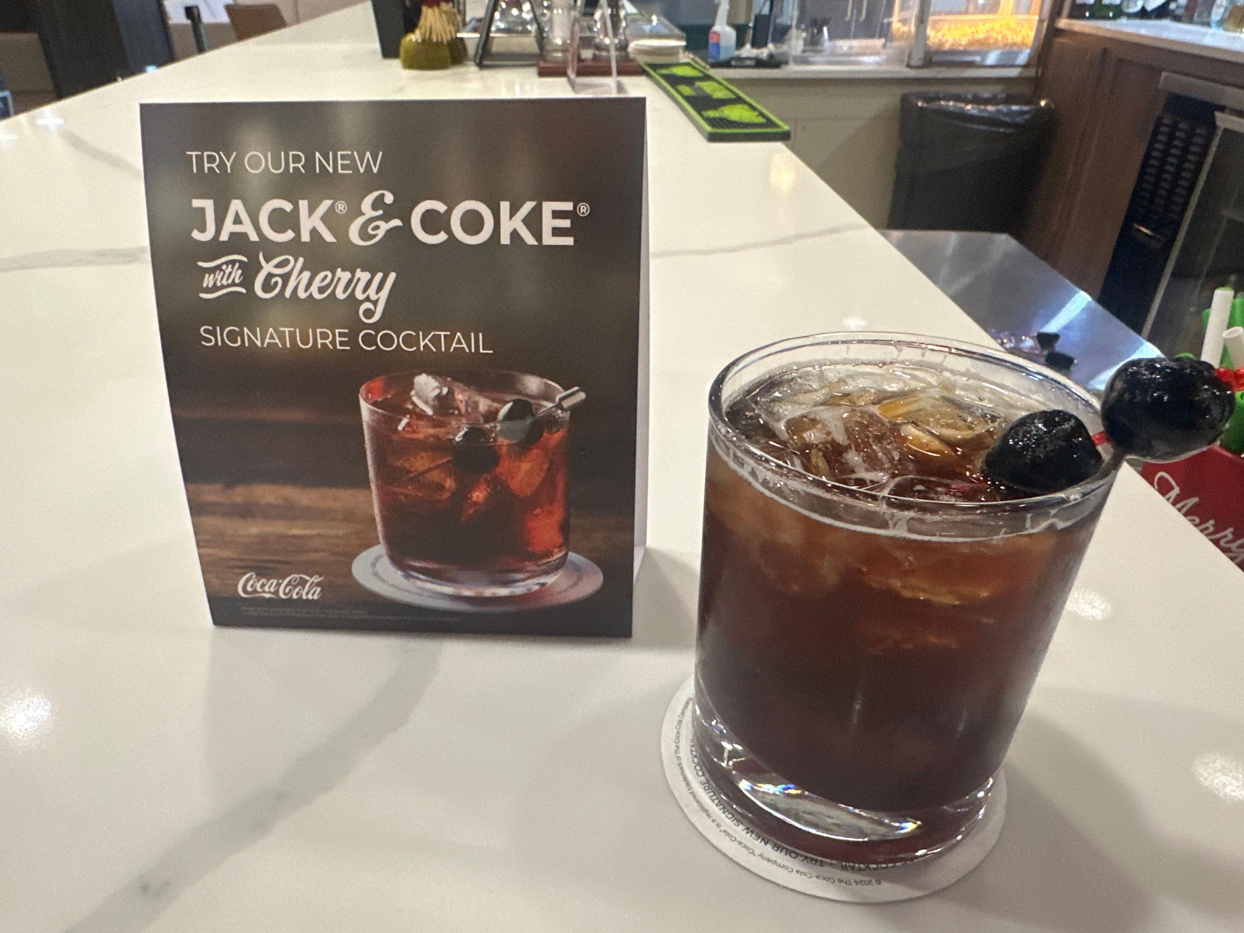 Try our new, signature Jack & Coke Cherry cocktail at the bar!