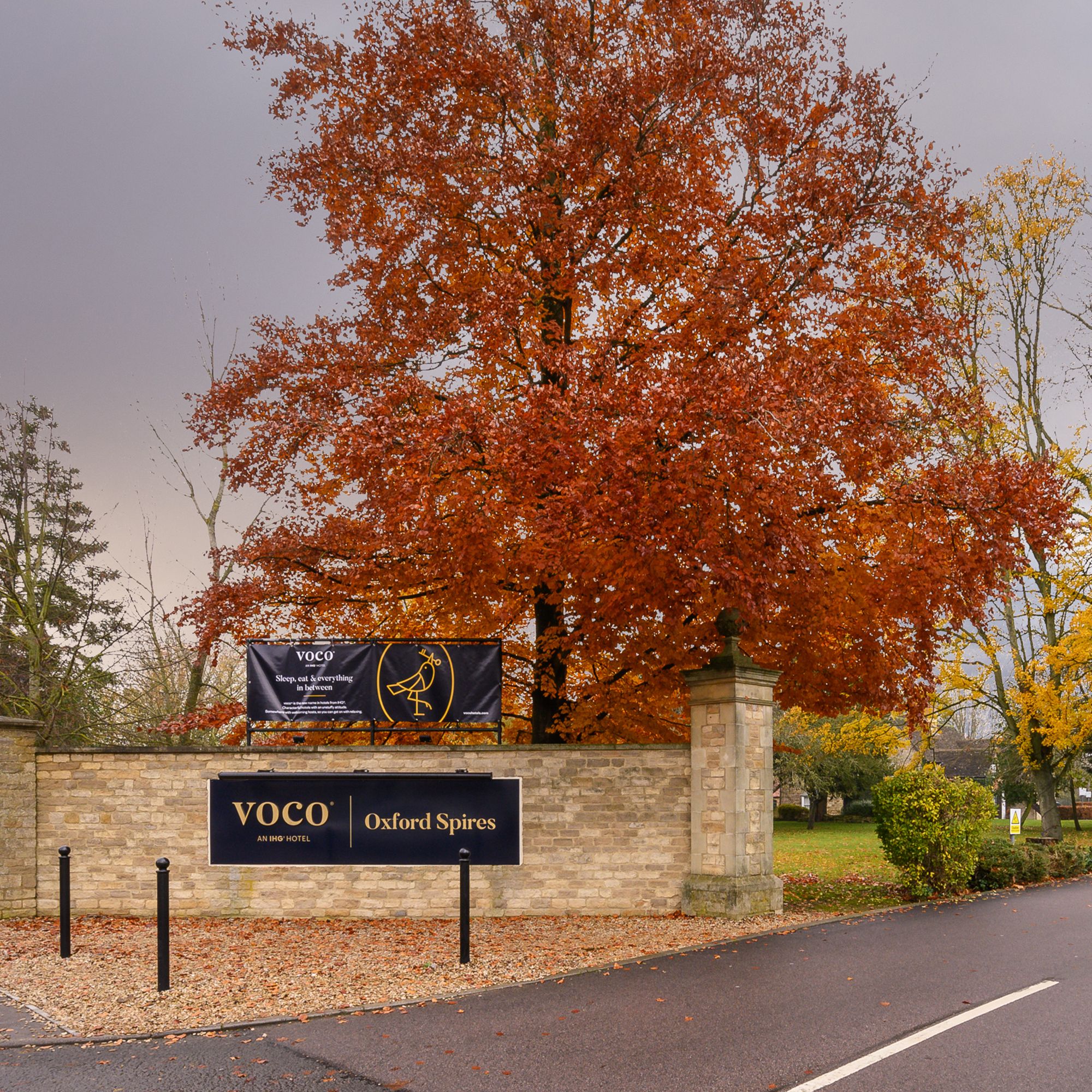 Hotel sign in the fall