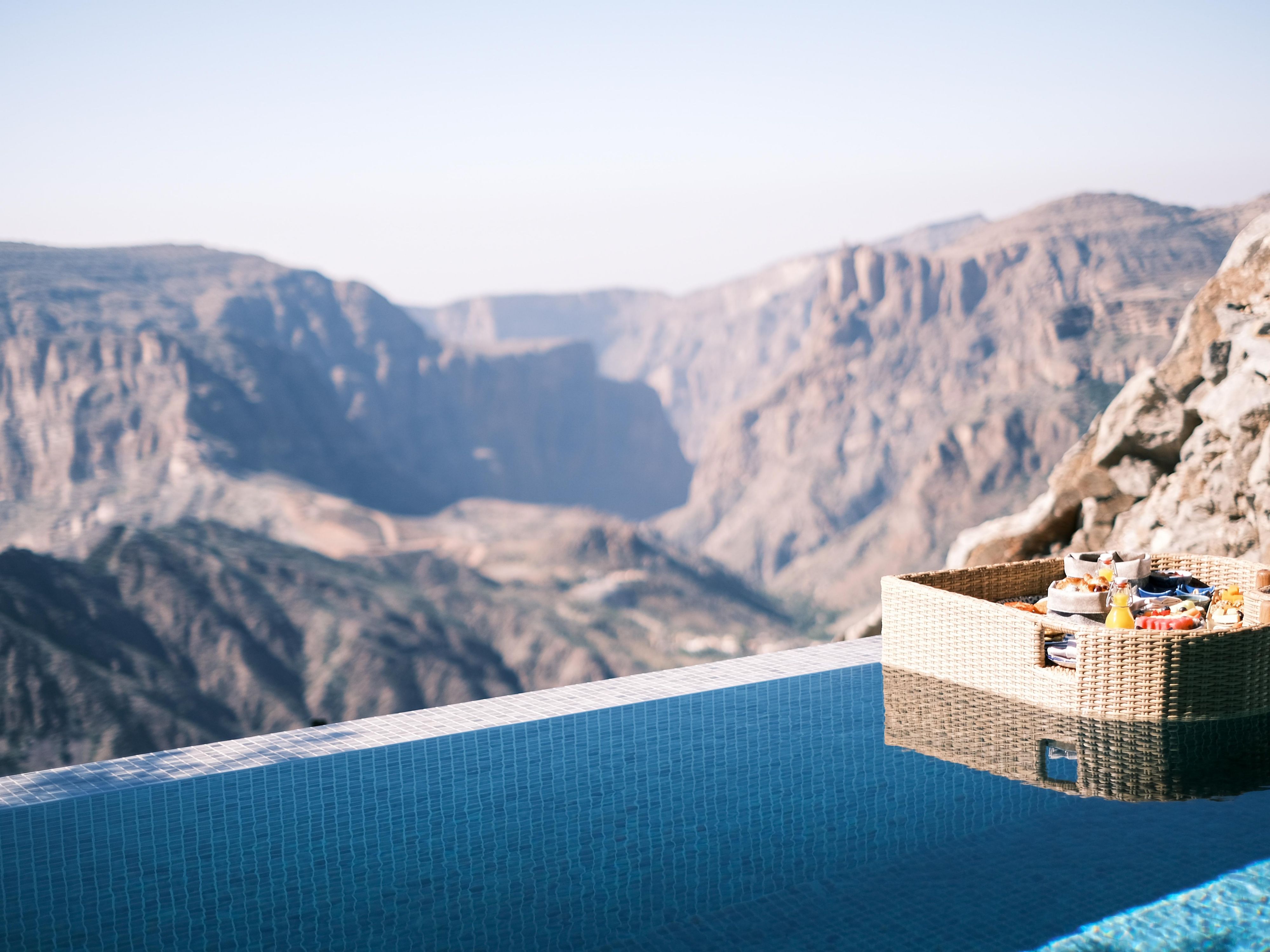 Begin your Day with a magical floating breakfast, surrounded by serene waters and stunning canyon views. Enjoy a continental breakfast with freshly baked pastries, artisanal cheese and charcuterie, seasonal fruits, a bottle of bubbles or cold press juice, and a red rose. OMR 55 per couple.