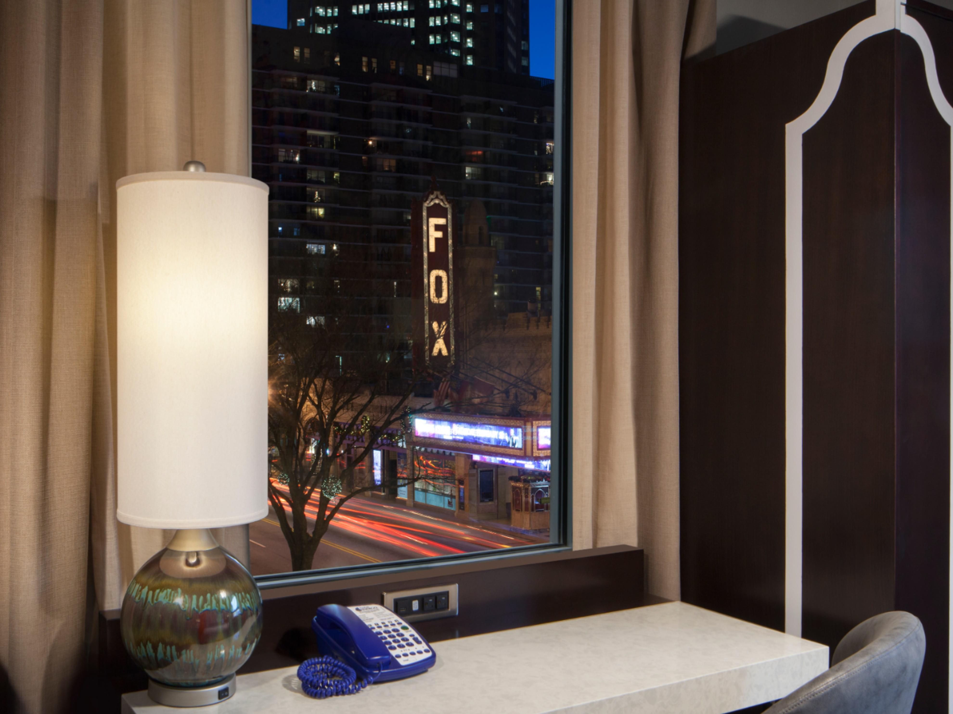 Located in the heart of Midtown Atlanta, our hotel places you just steps from the iconic Fox Theatre. Enjoy easy access to shows and events, plus the vibrant Midtown scene. Some of our rooms offer beautiful city or Fox Theatre views, adding a unique touch to your stay in Atlanta