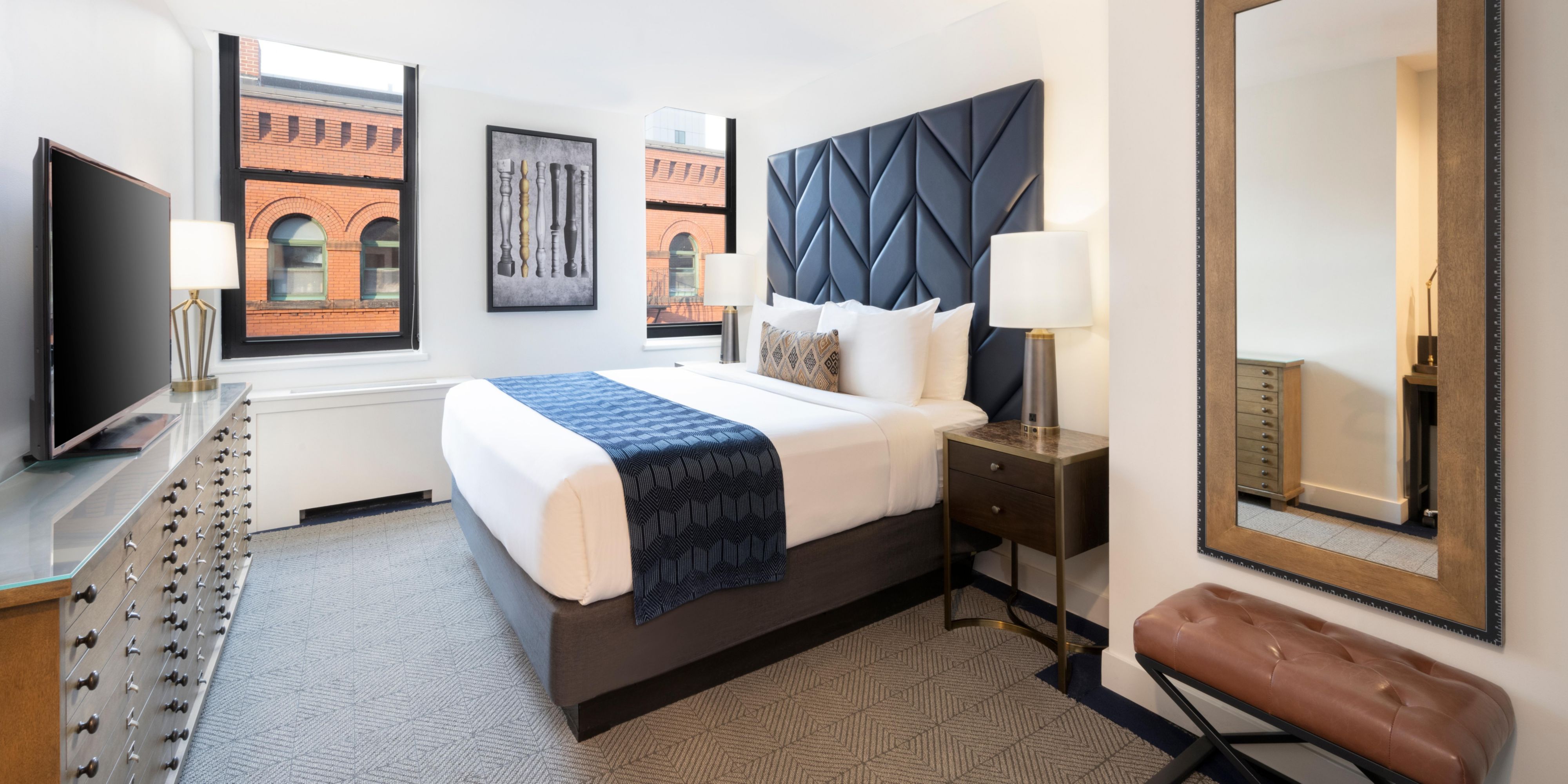Our king standard room has ample walking space surrounding the bed