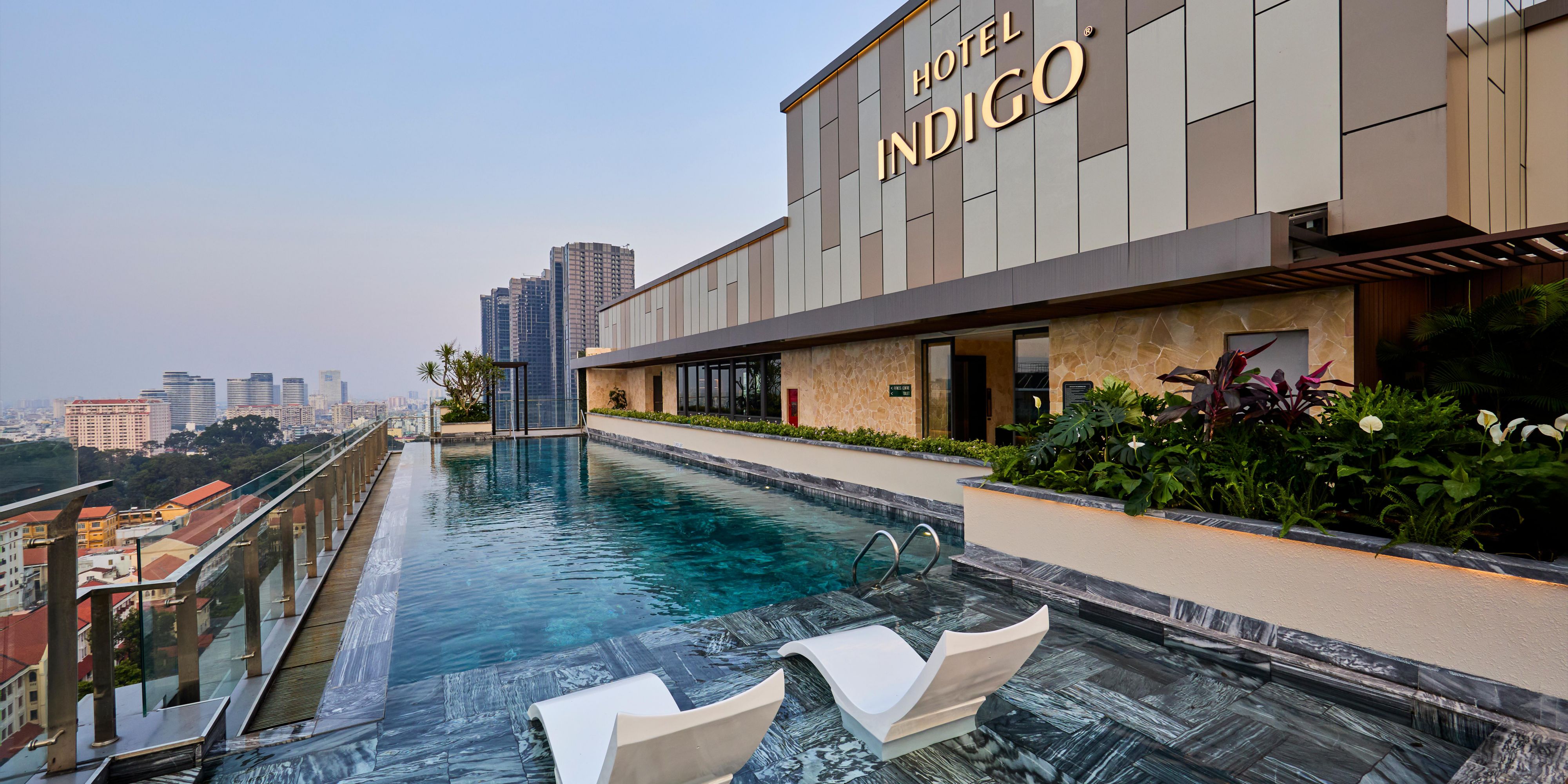 Rooftop pool with a stunning view of the neighborhood