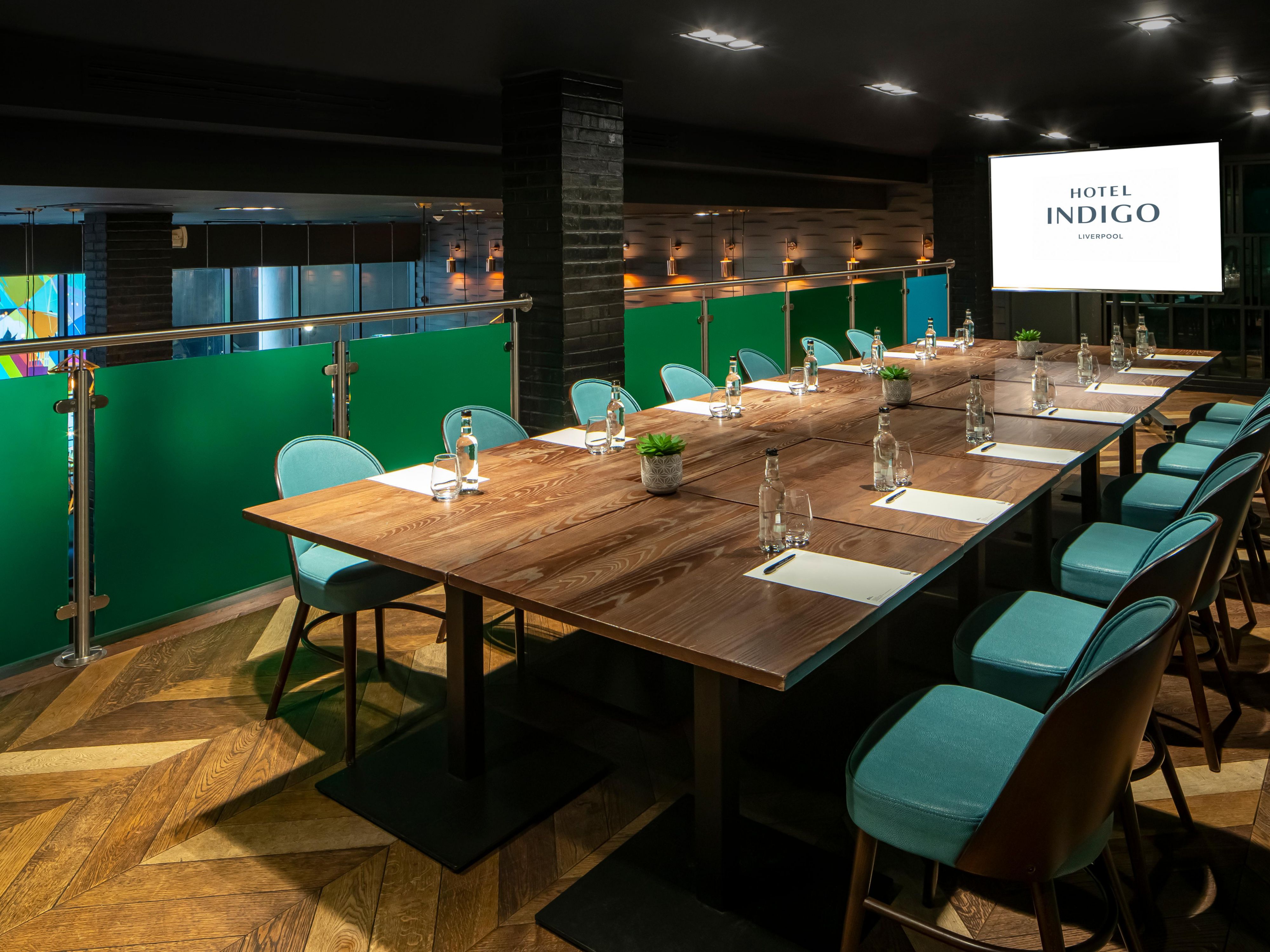 The Mezzanine is a quirky setting for relaxed meetings. The space can accommodate up to 30 delegates boardroom style, equipped with TV for presentations. 
Break and lunch meals can be supplied by our restaurant team.