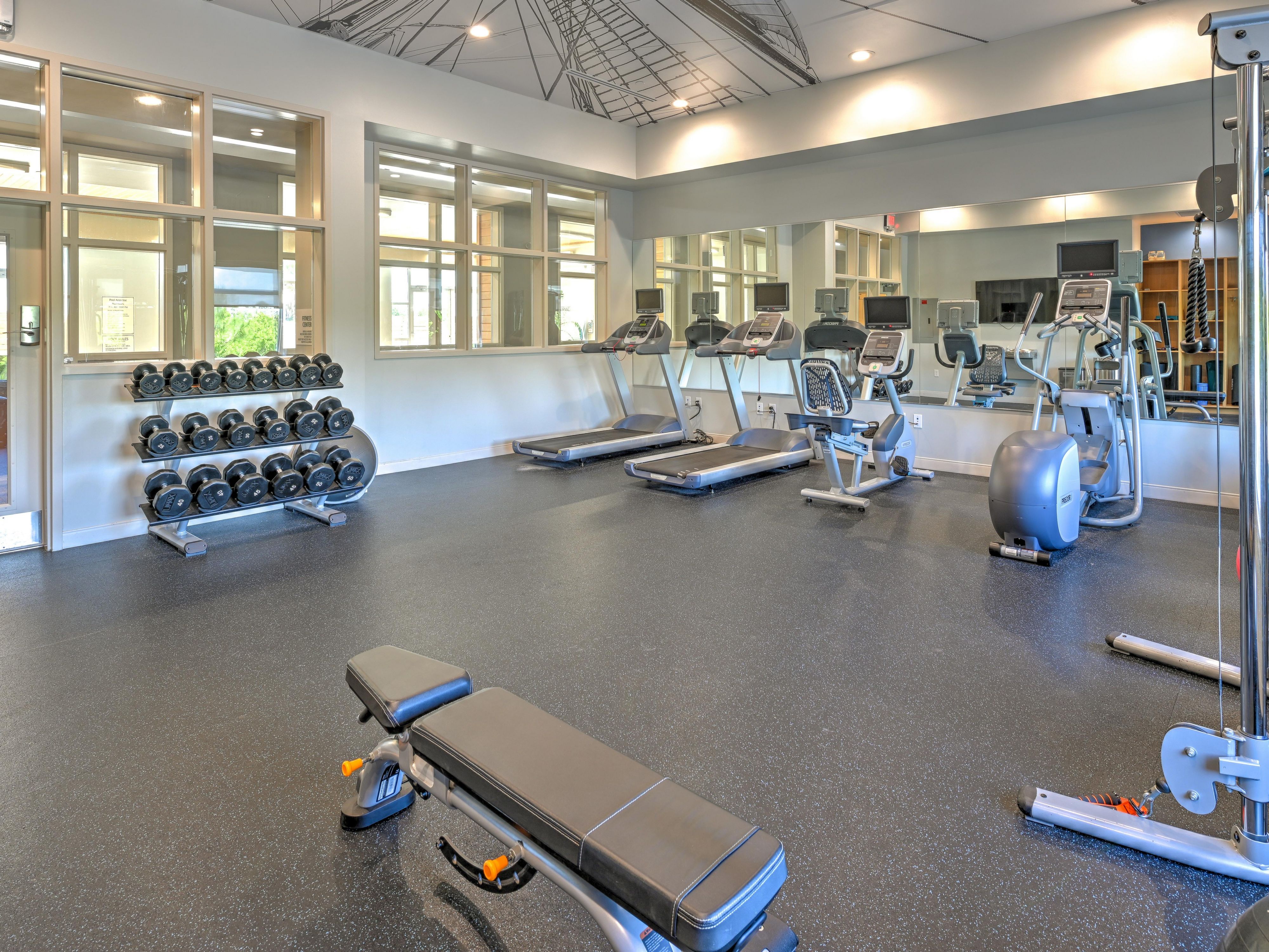 Our modern Fitness Center is designed to help you stay on track with your wellness goals while you're away from home. Featuring state-of-the-art cardio machines including treadmills, ellipticals, and a recumbent bike — all equipped with personal entertainment screens — you’ll have everything you need for a dynamic workout.