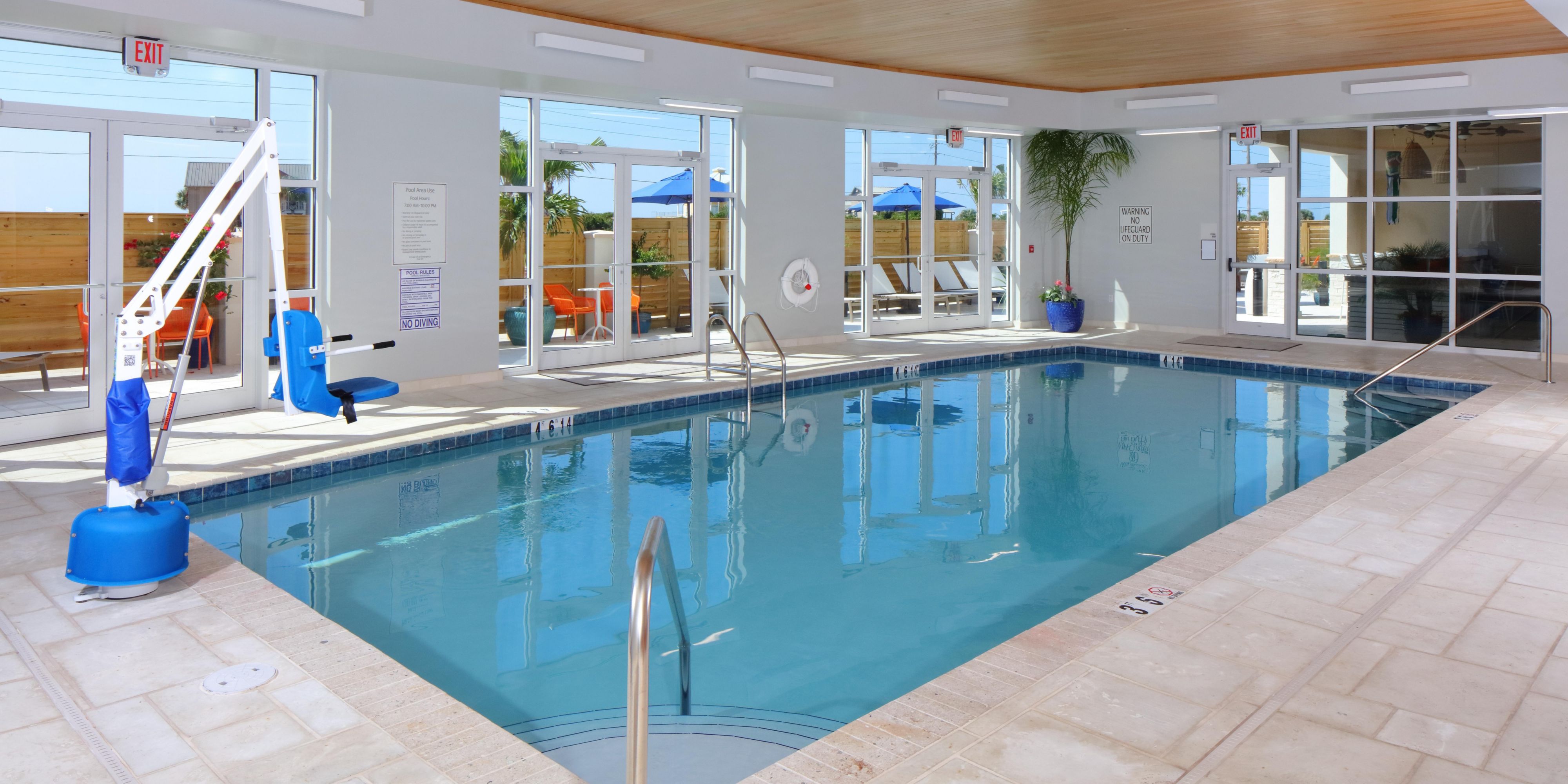 Enjoy our indoor heated pool with views of the Courtyard area