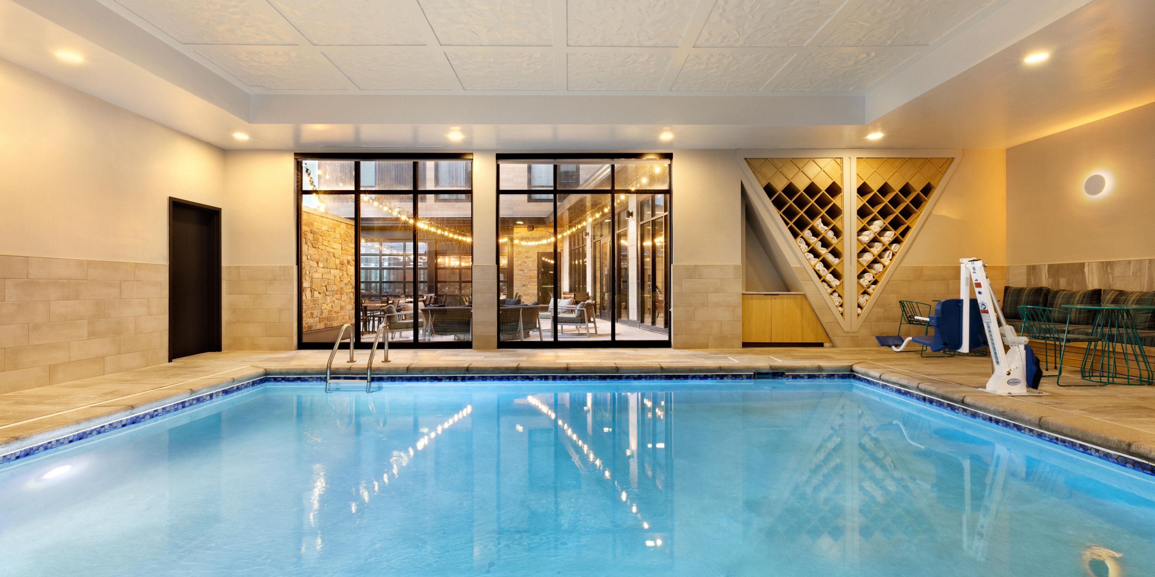 Watch it snow from the indoor heated pool Perfect for after skiing