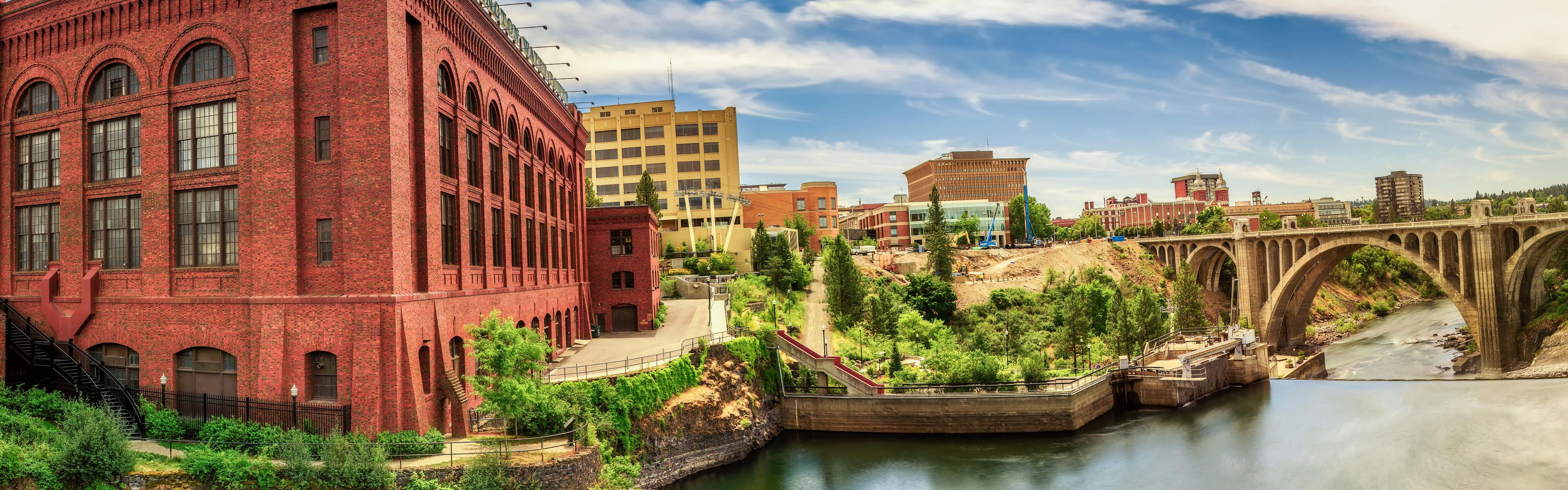 Washington Water Power building & Monroe St Bridge in downtown