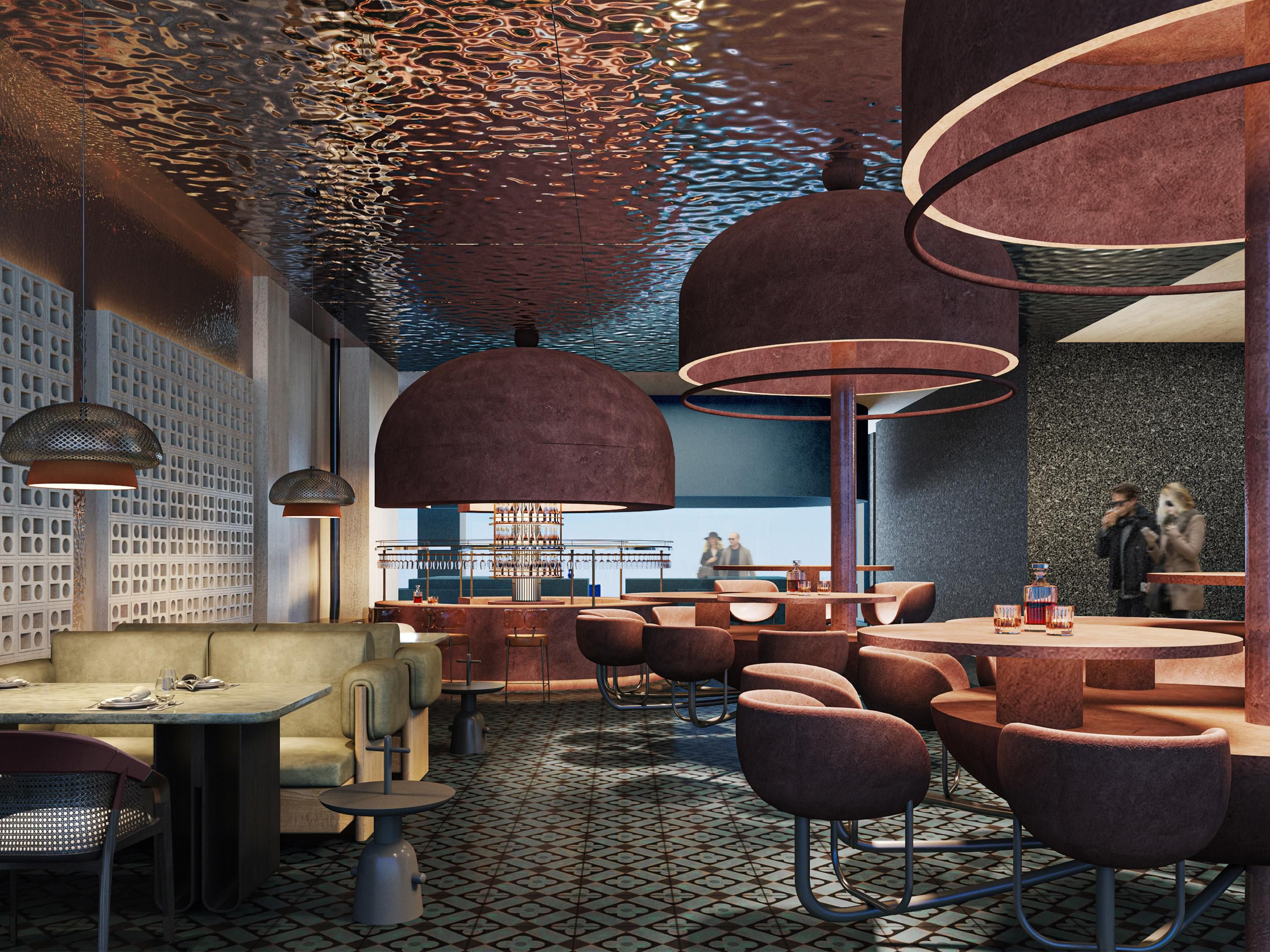 酒廊以岭南砖墙与现代设计交织于空间，日间品鉴广府茶点与精致下午茶，入夜则特调“暮光柑橘”等创意鸡尾酒，伴随现场乐队律动，营造出兼具文化韵味与都市活力的沉浸式社交场景。