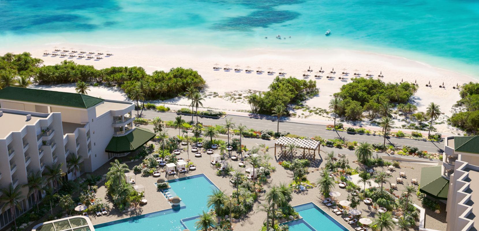 A sprawling beach and pool in Aruba.