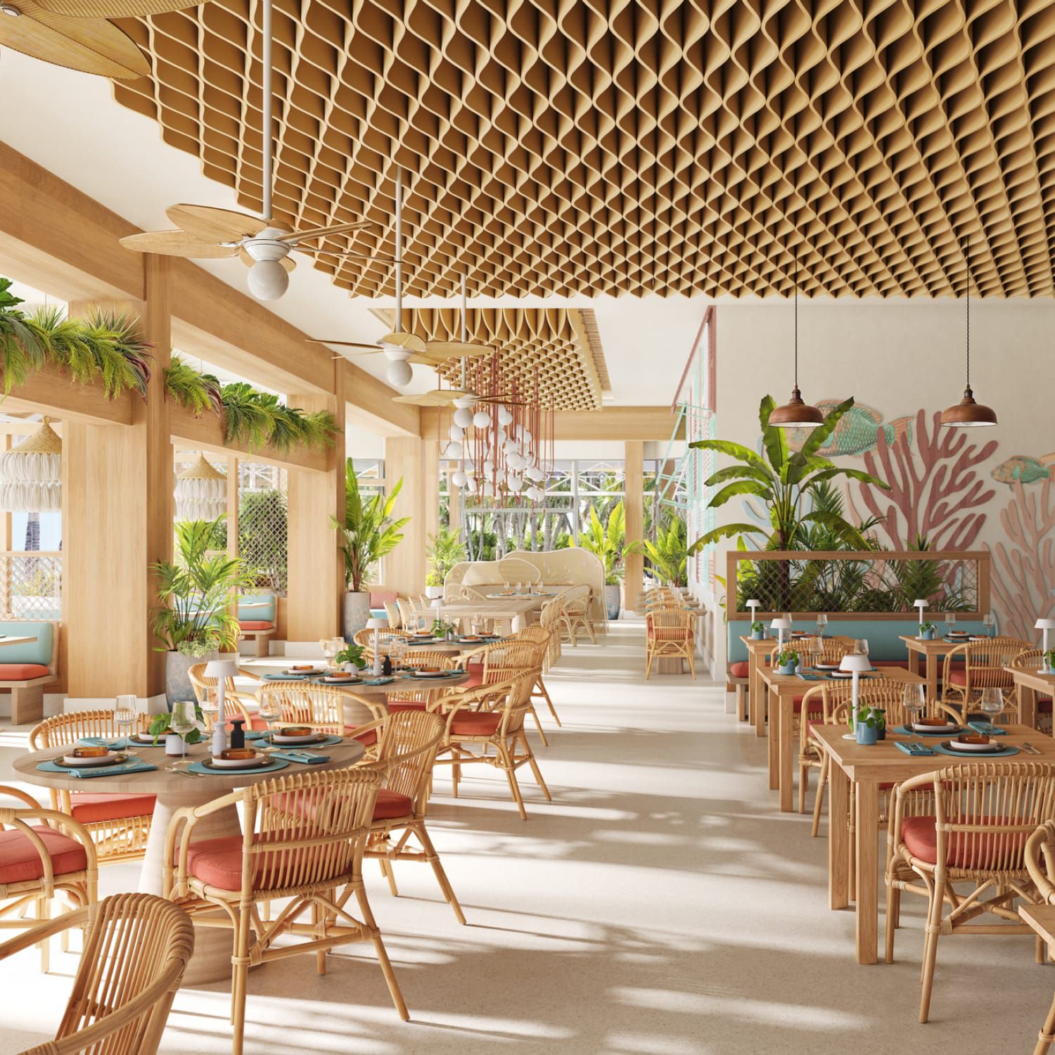 Tropical restaurant interior
