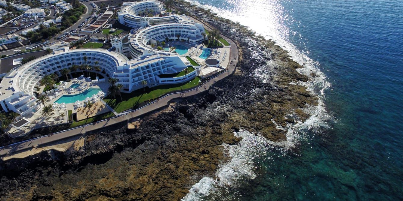 Aerial view of resort on an island