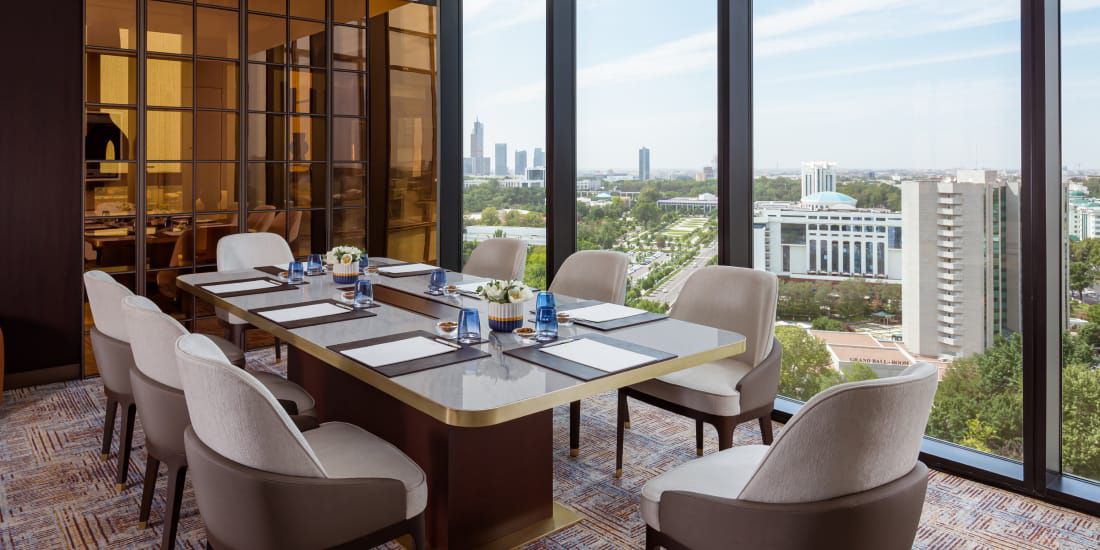 boardroom overlooking city views of Tashkent, Uzbekistan