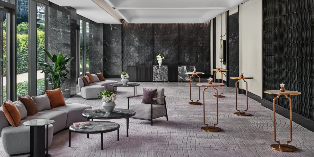 prefunction space with sofas and tables