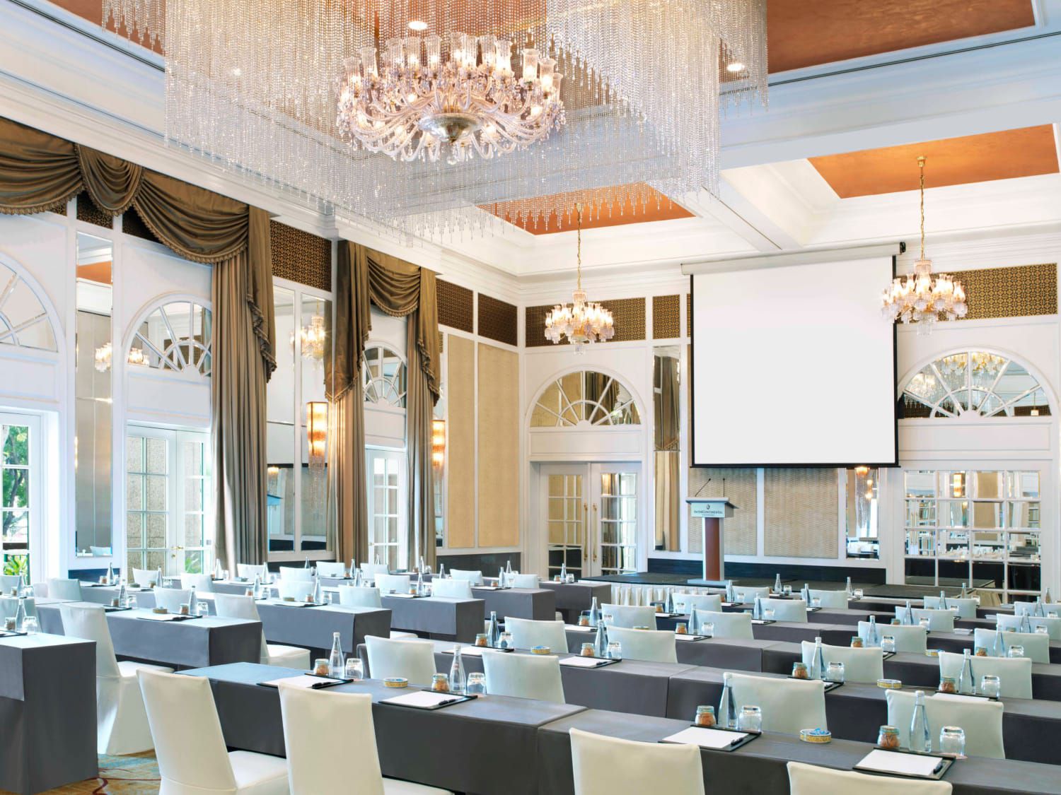 modern ballroom with abundant natural light and high ceilings