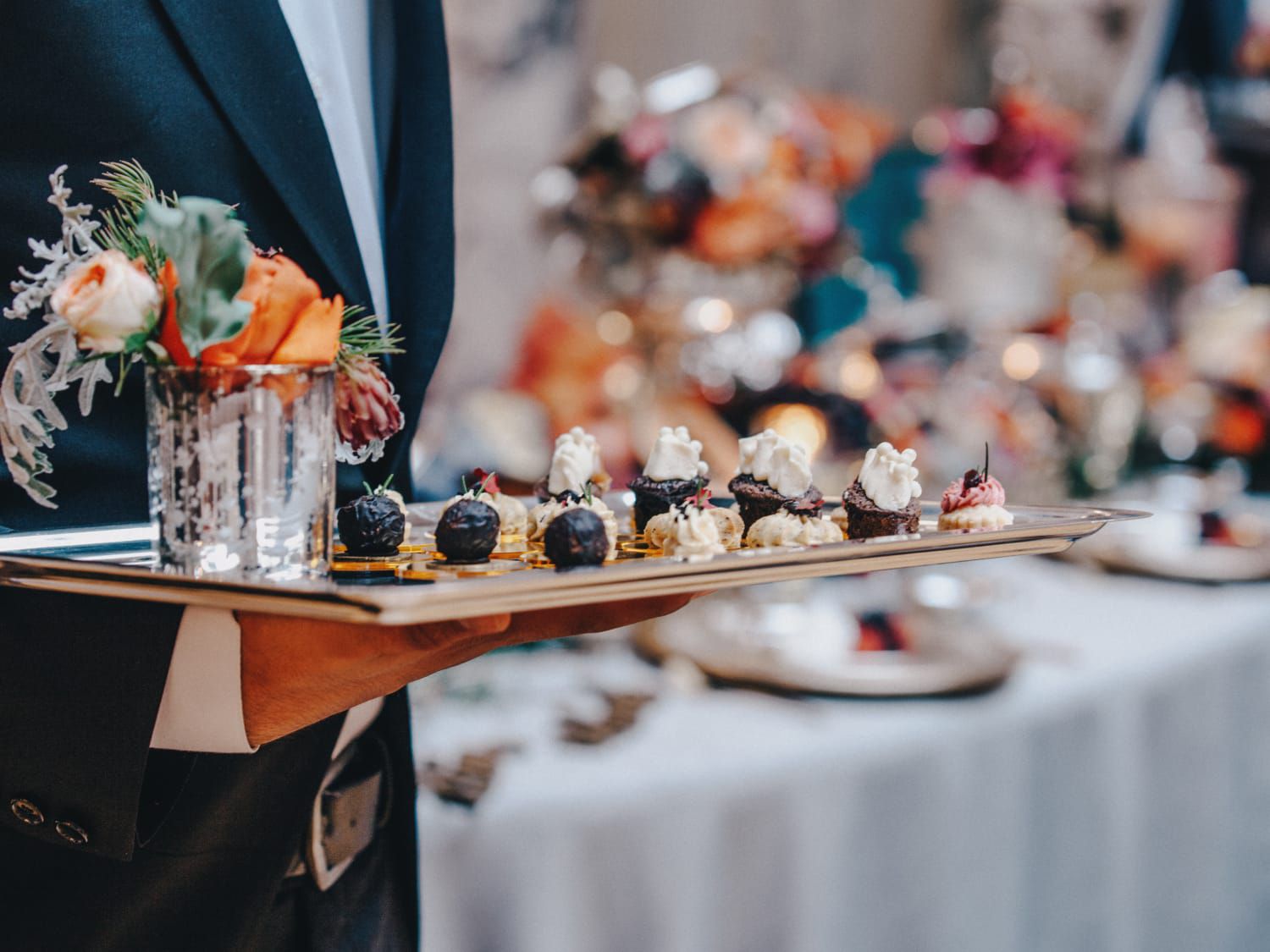 beautiful tray of small bites and flowers