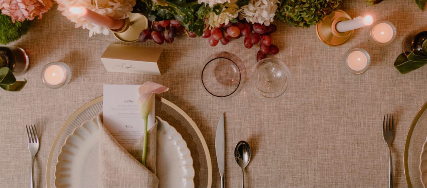 beautiful table setting with candles and flowers