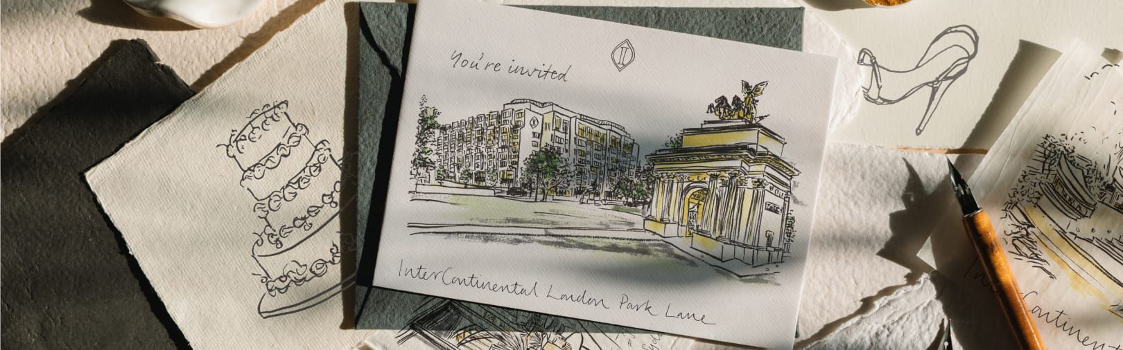 Invitation with sketch of InterContinental London Park Lane