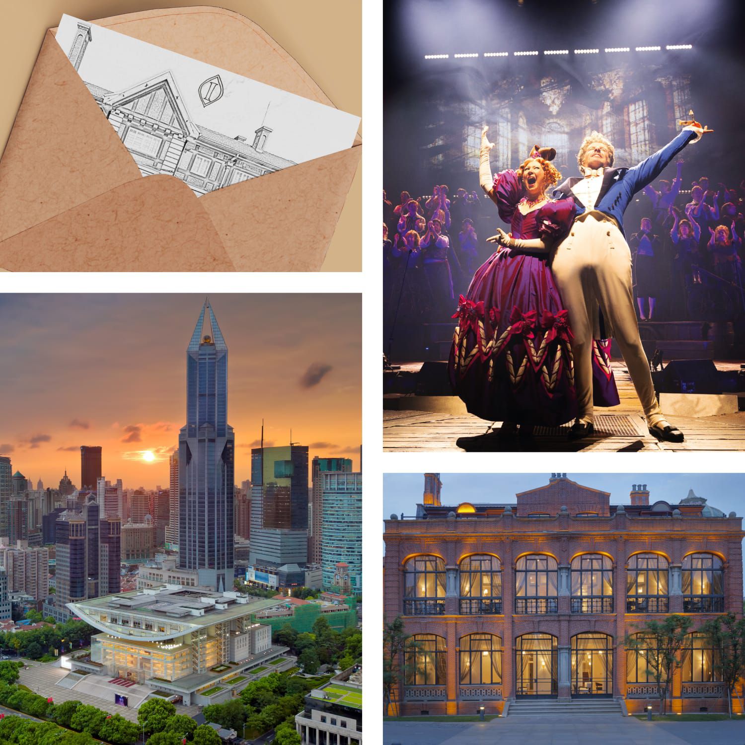 A vista of the Shanghai Grand Theater with the cast of Les Misérables – The Staged Concert Spectacular.