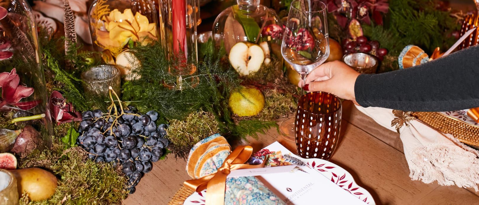Table centerpiece with lush fall decor