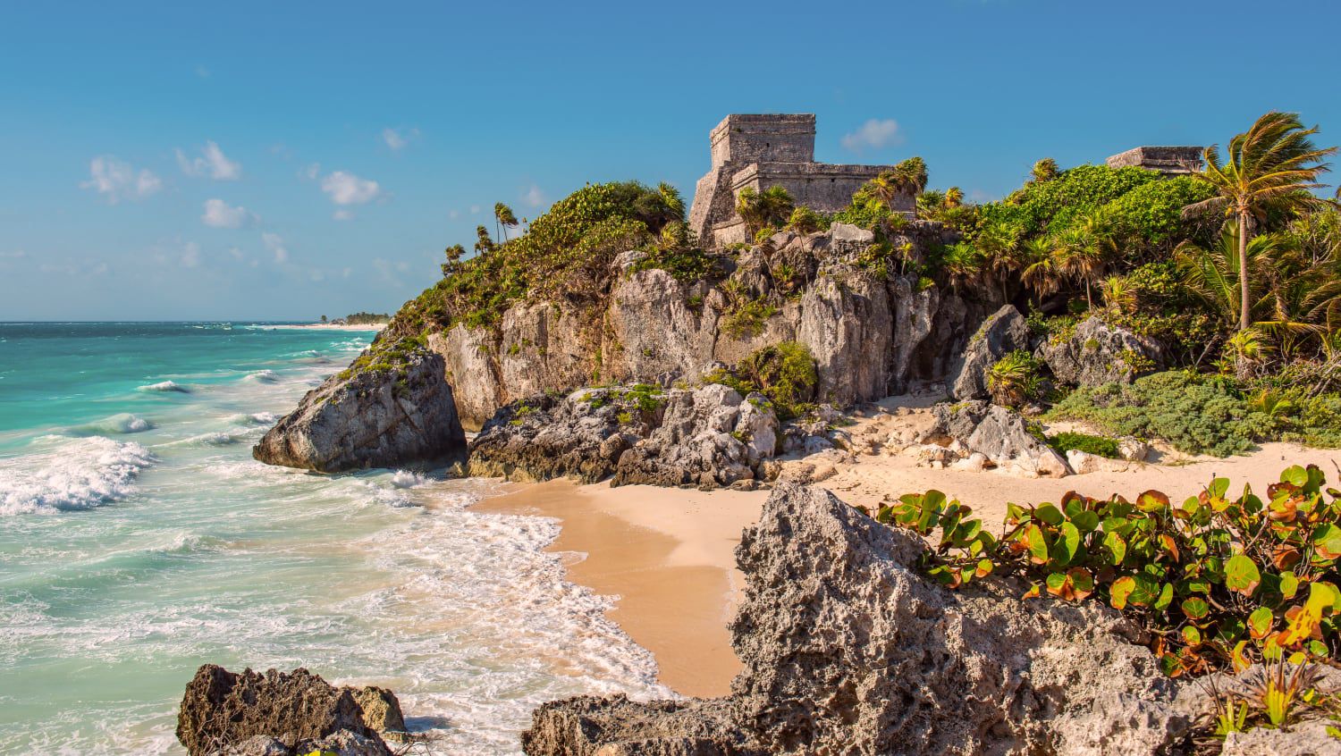 Rocky cliffs and storied ruins on the edge of the island.