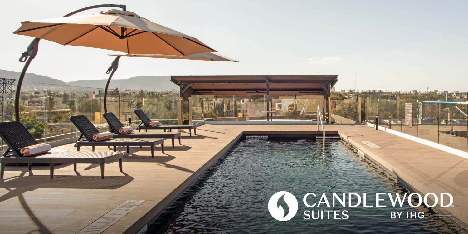Rooftop pool overlooking hillside