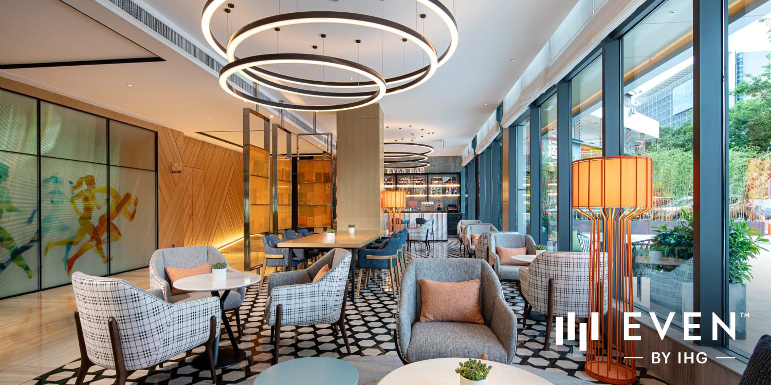 Lobby space with comfortable seating and bar