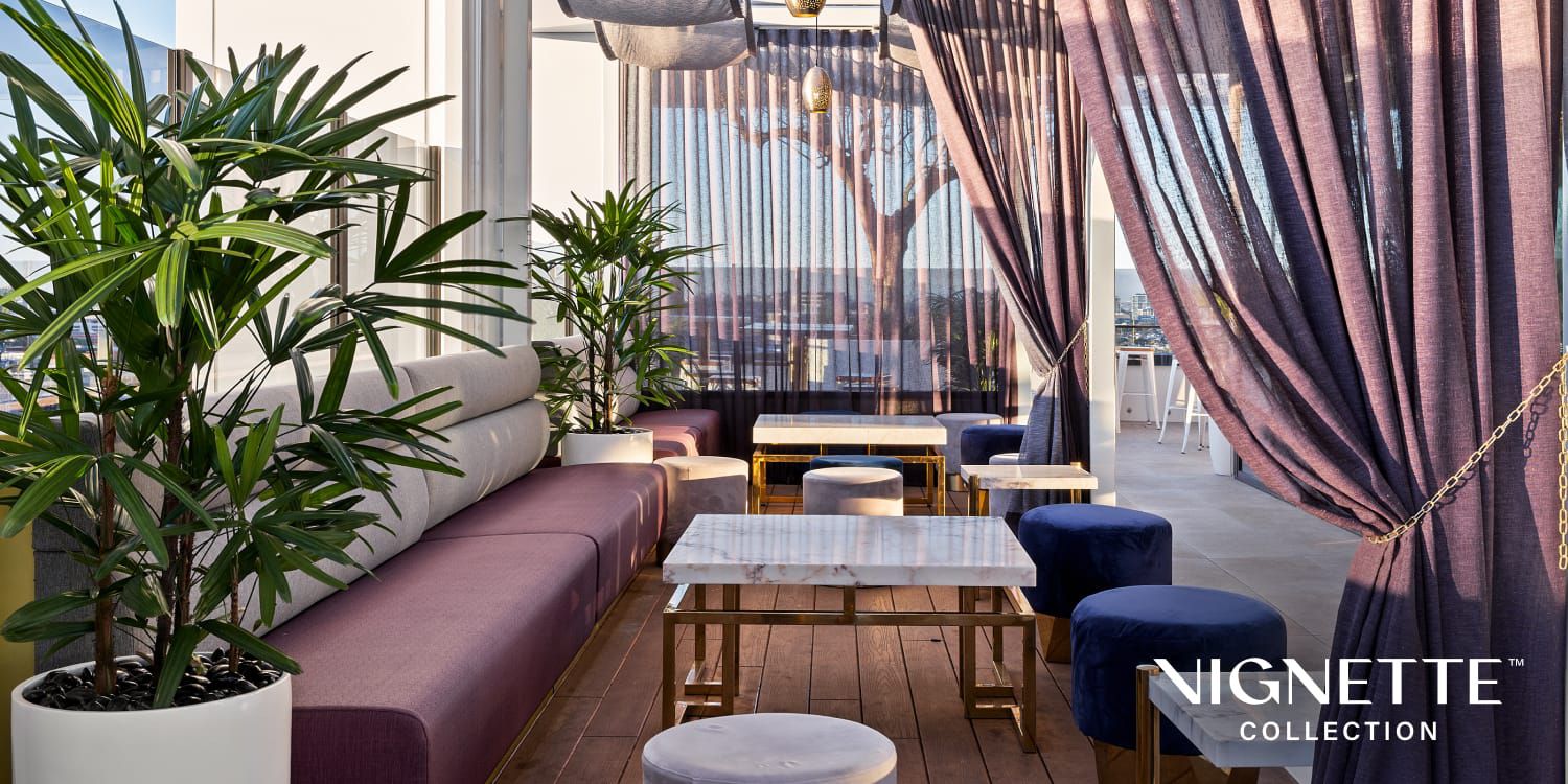 Luxury rooftop bar and lounge area