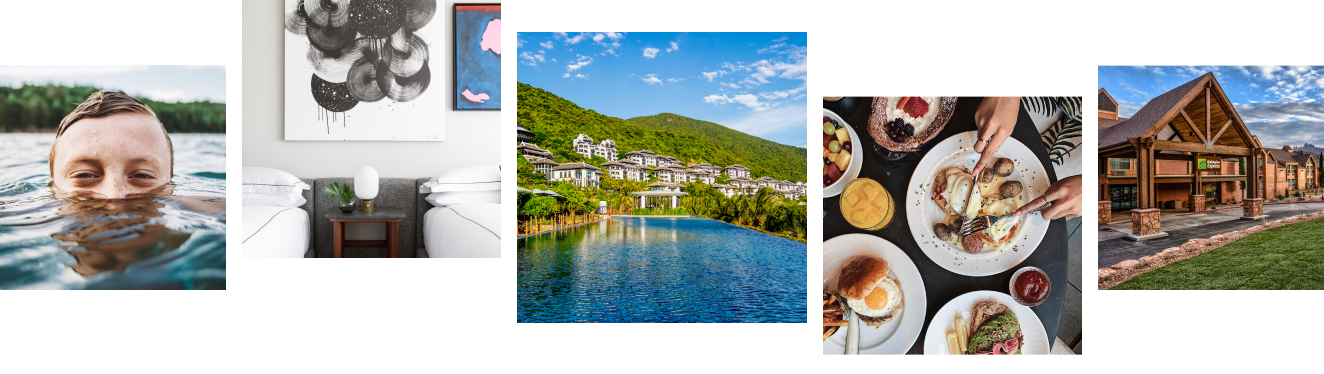 多张图片的拼图，展示 IHG 酒店及度假村的 17 个品牌和酒店所遍布的 6,000 个目的地