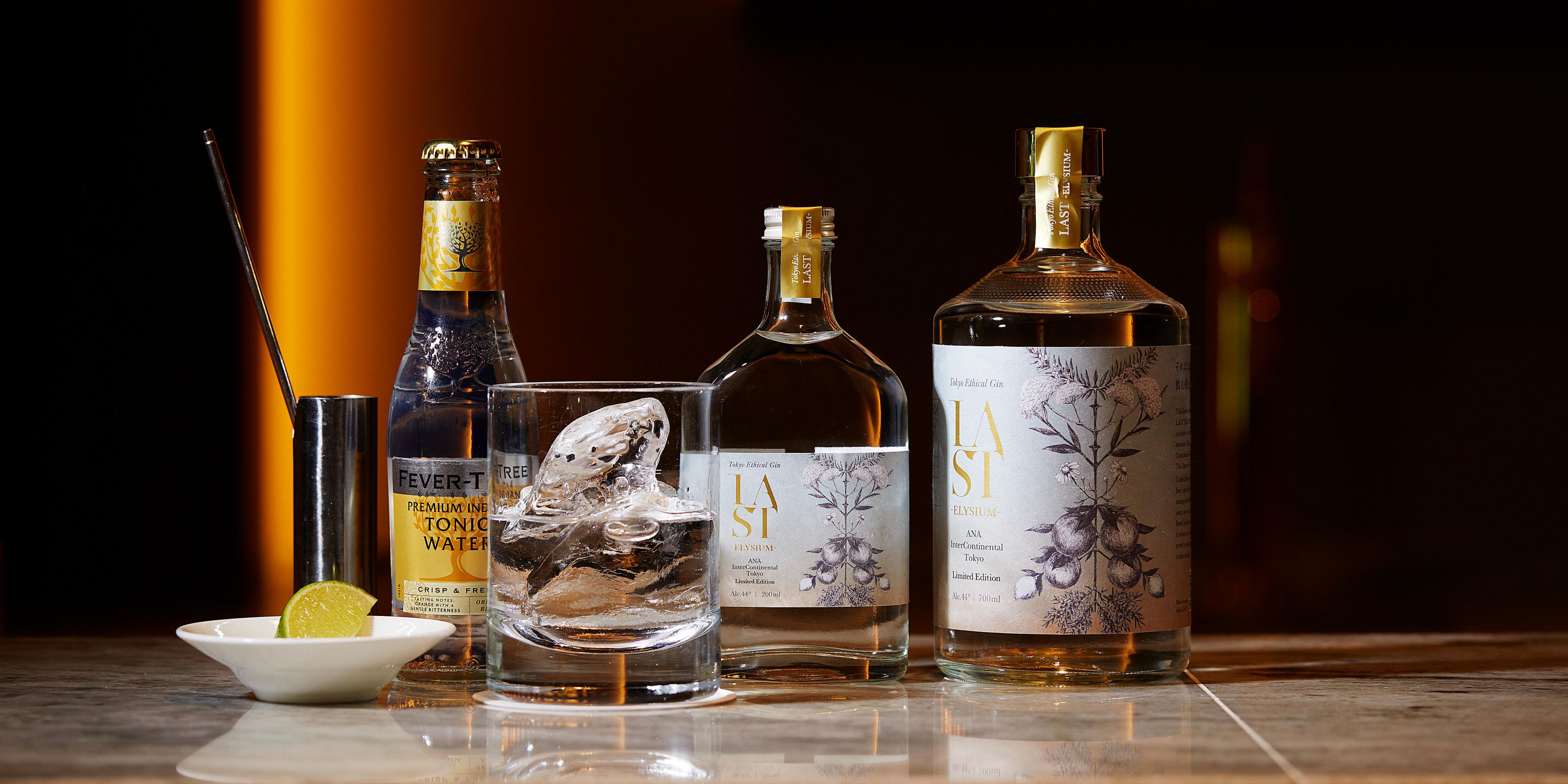 You can enjoy cocktails made with "LAST ELYSIUM – ANA InterContinental Tokyo Limited Edition", an original gin jointly developed by The Ethical Spirits and ANA InterContinental Tokyo. Made with recycled orange peels from the hotel's juice production and sake lees, this sustainable gin can be enjoyed at the hotel's three bars.