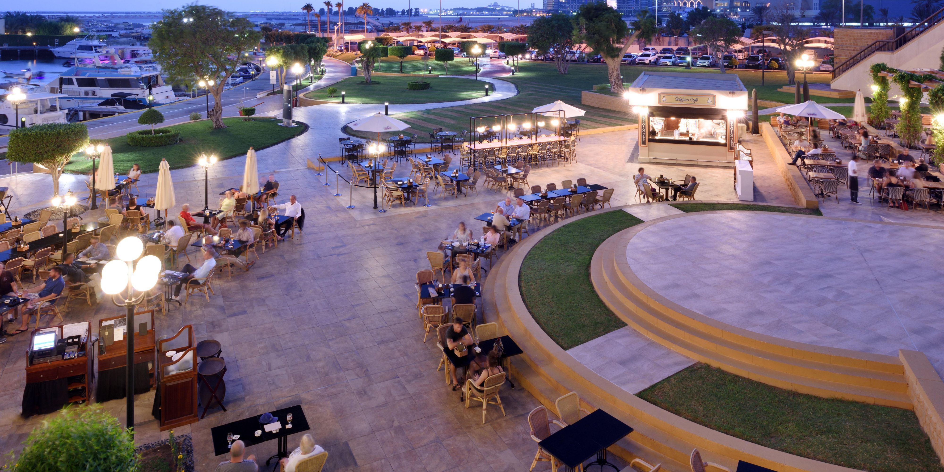 Marina Walk, InterContinental Abu Dhabi is a vibrant waterfront destination and home to six signature restaurants with outdoor terraces, including Byblos Sur Mer, Fishmarket, Belgian Café, Porto Gina, Chamas Churrascaria & Bar, and Cho Gao. Savour noteworthy cuisine, enjoy exceptional service and live performances that echo the rhythm of the marina