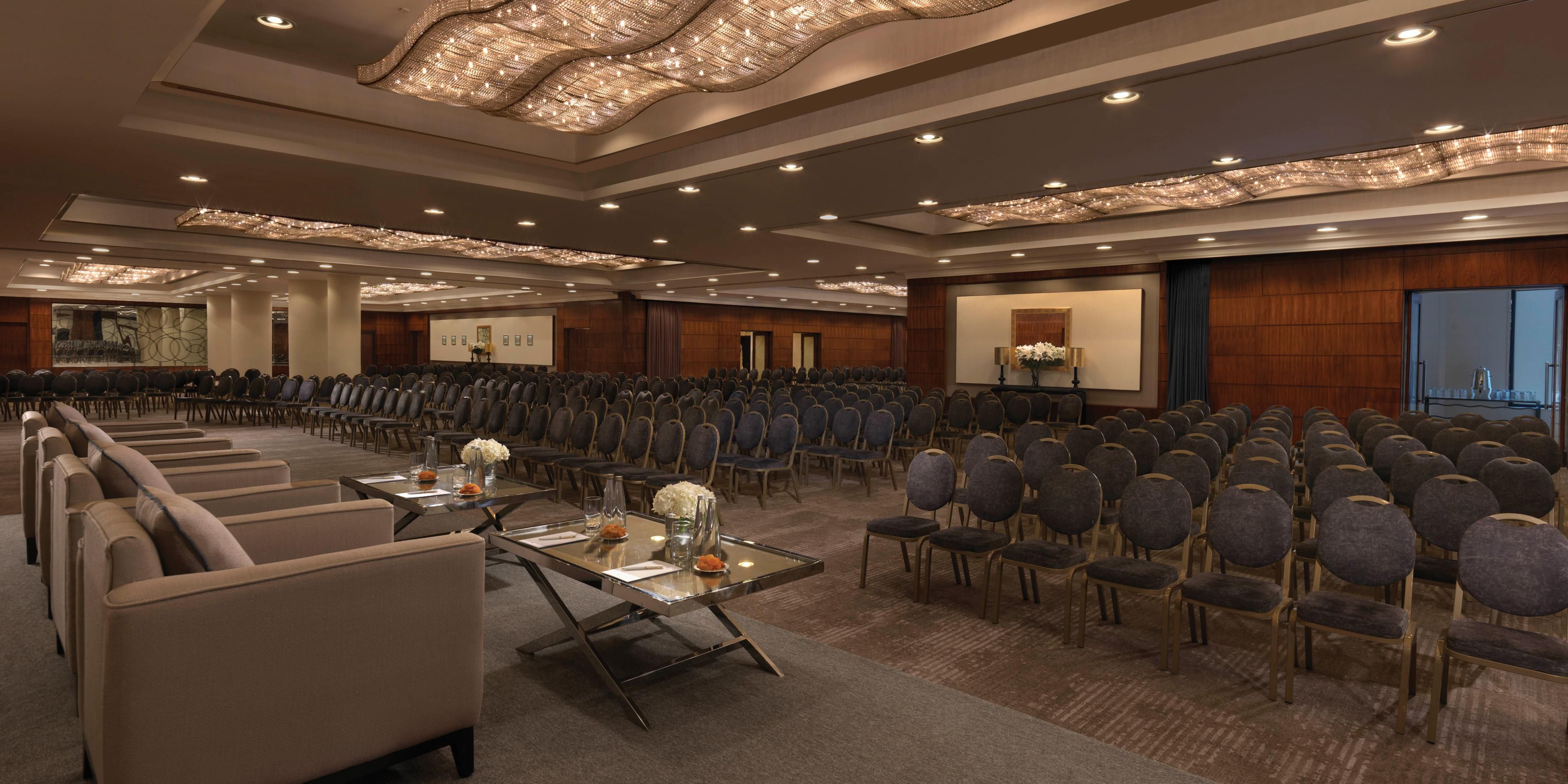 Our Grand Ballroom welcomes guests in a legendary auditorium that can accommodate meetings, weddings, conferences, and social events. This grand versatile room can be adapted to every occasion; as the space can be used in its entirety or divided up into smaller sections and features the latest media-visual equipment.