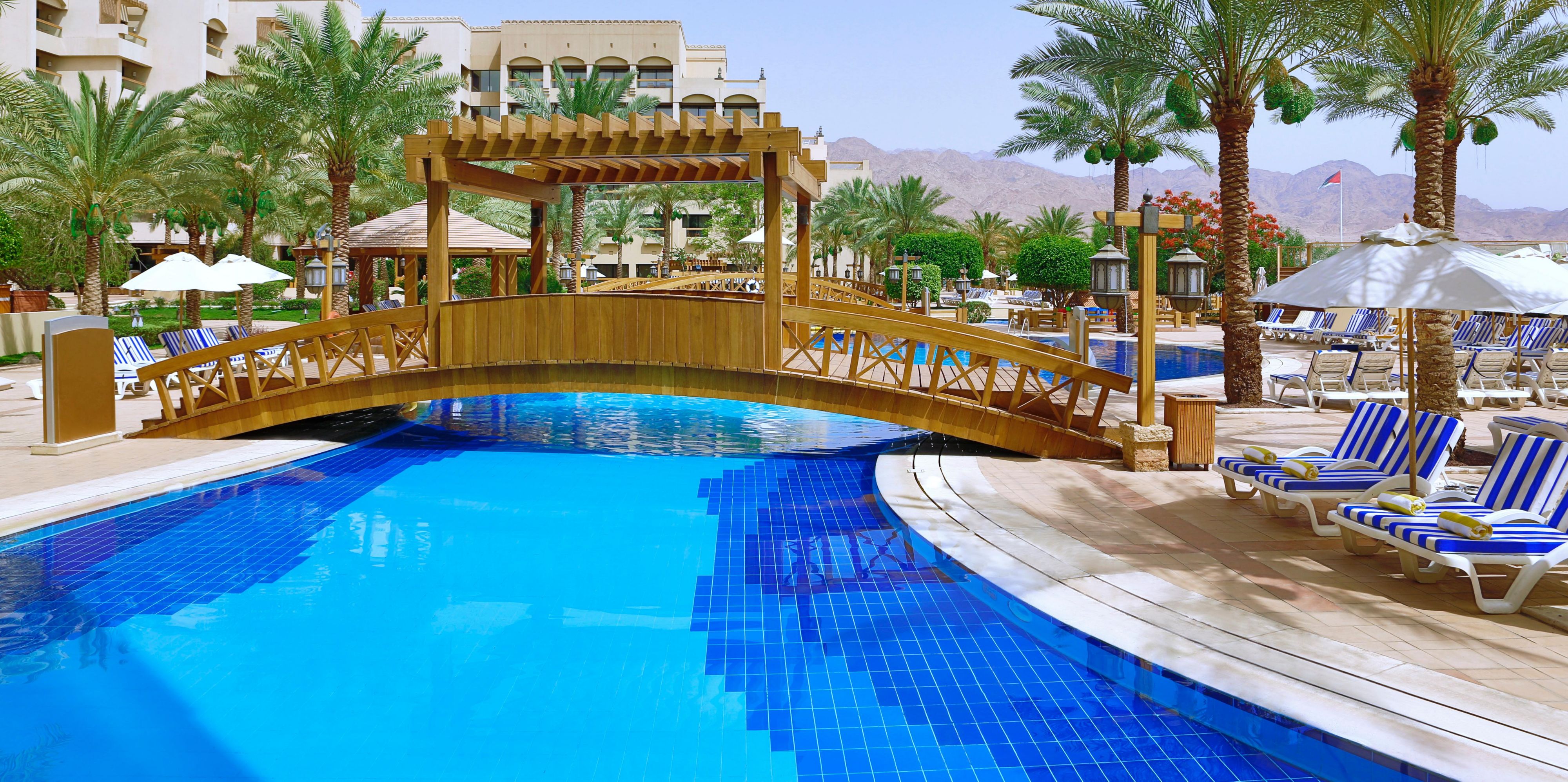 Experience the perfect beach getaway with our lagoon-style pool and Aqaba’s largest private sandy beach. Relax by artistic fountains, enjoy snorkeling and scuba diving in the Red Sea’s vibrant coral, and unwind at our Garden, Kids Pool and area for the ultimate family escape.

Swim comfortably all winter long with our heated Garden pool.