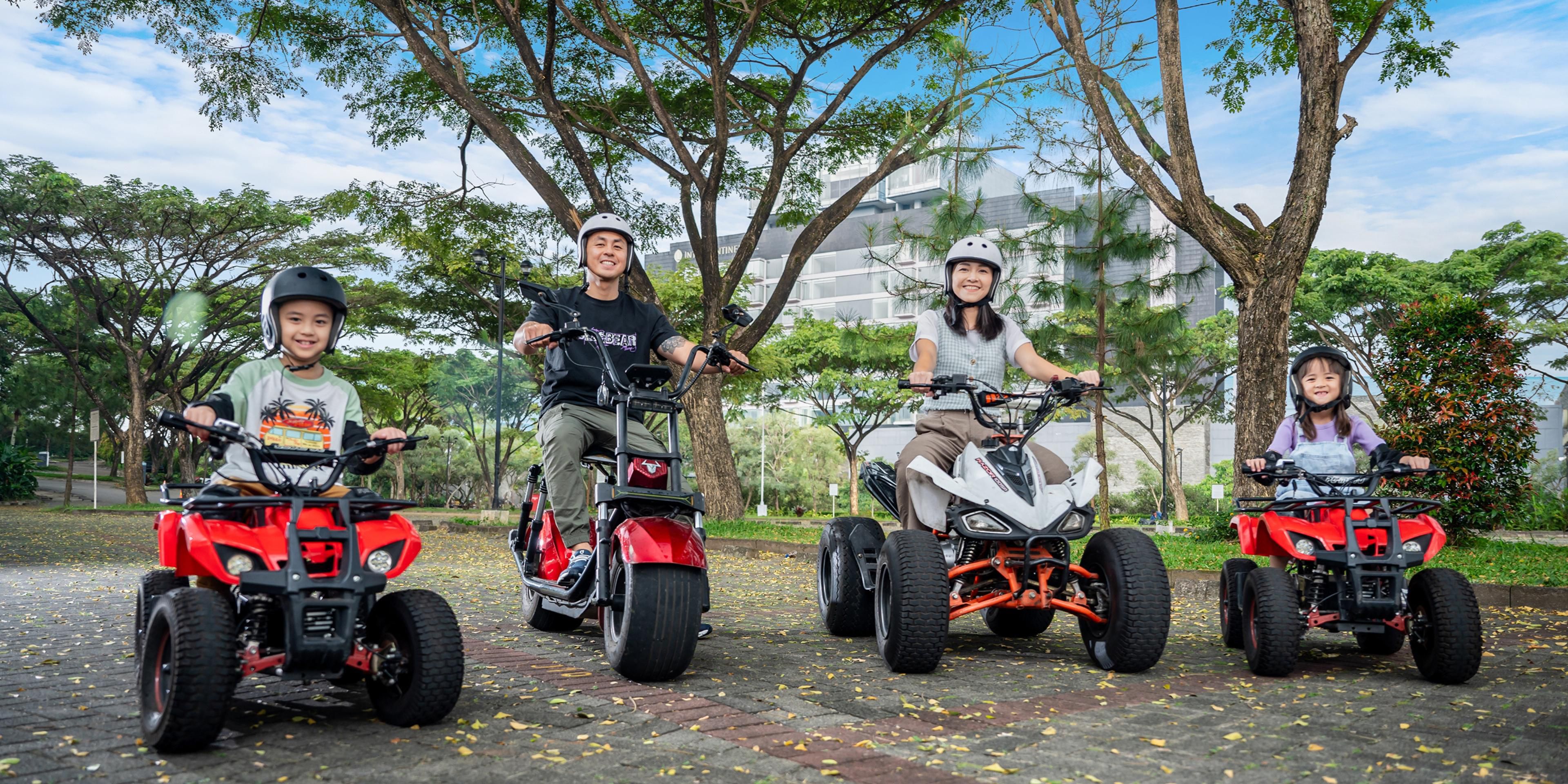 Enjoy a relaxing ATV ride through the scenic surroundings of our hotel. Perfect for a leisurely outdoor experience, this activity allows you to explore nature at a comfortable pace. Ideal for families and guests of all ages, it’s a fun and easy way to add a little adventure to your stay.

Available every Saturday - Sunday | 9 AM - 5 PM