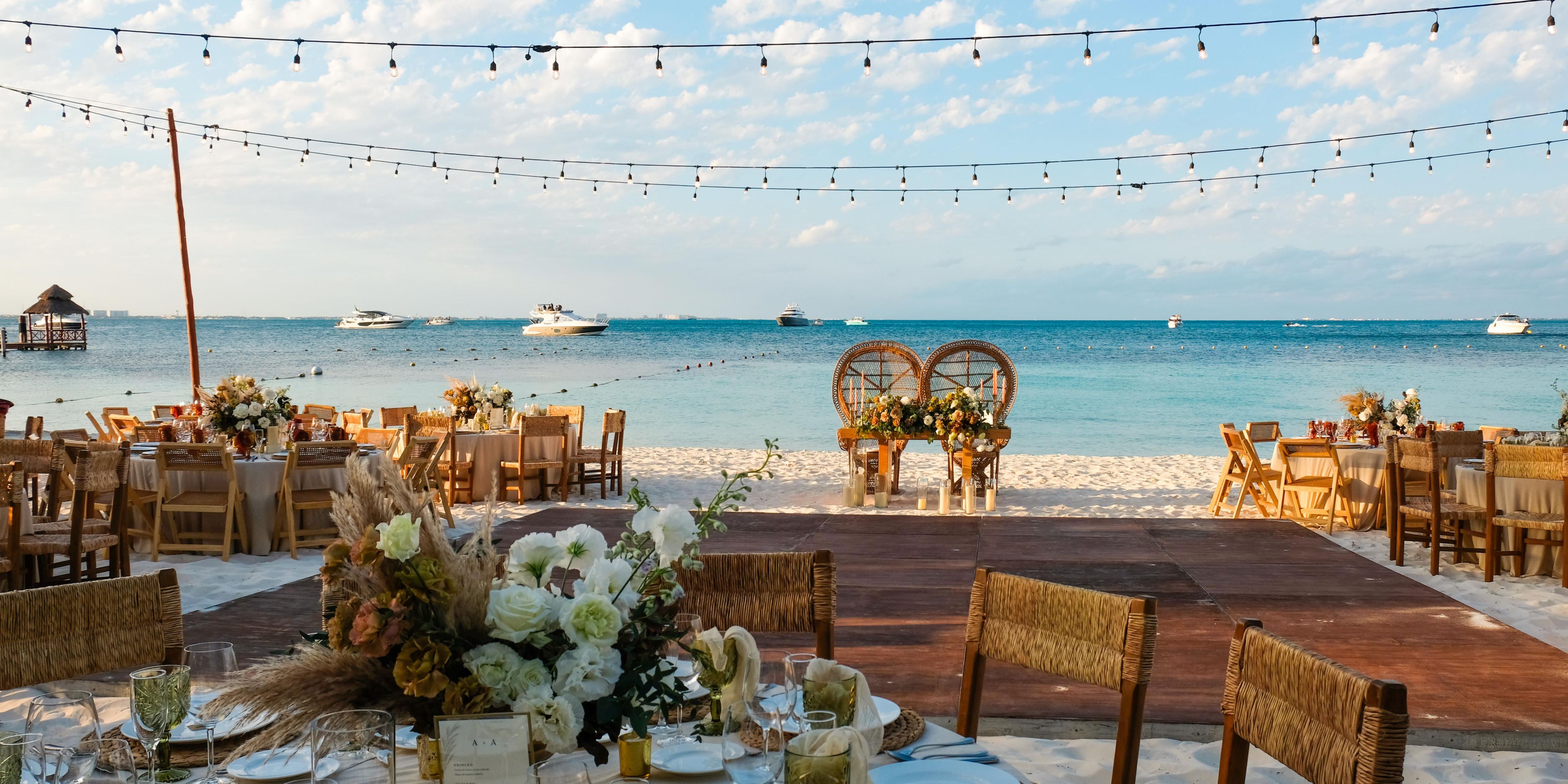 With 250 square feet of meeting space in our Tulum ballroom, plus four additional rooms and activities and catering at the beach, our event venue is the perfect location for corporate meetings, beach weddings, conferences, or any other celebrations in Cancun.